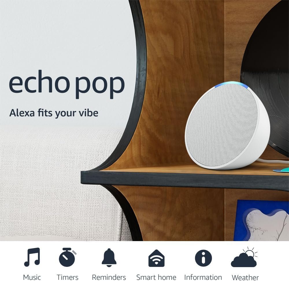 Like-New Amazon Echo Pop (newest model), Our smallest speaker, Designed for Alexa+, Fits in any room, Glacier White