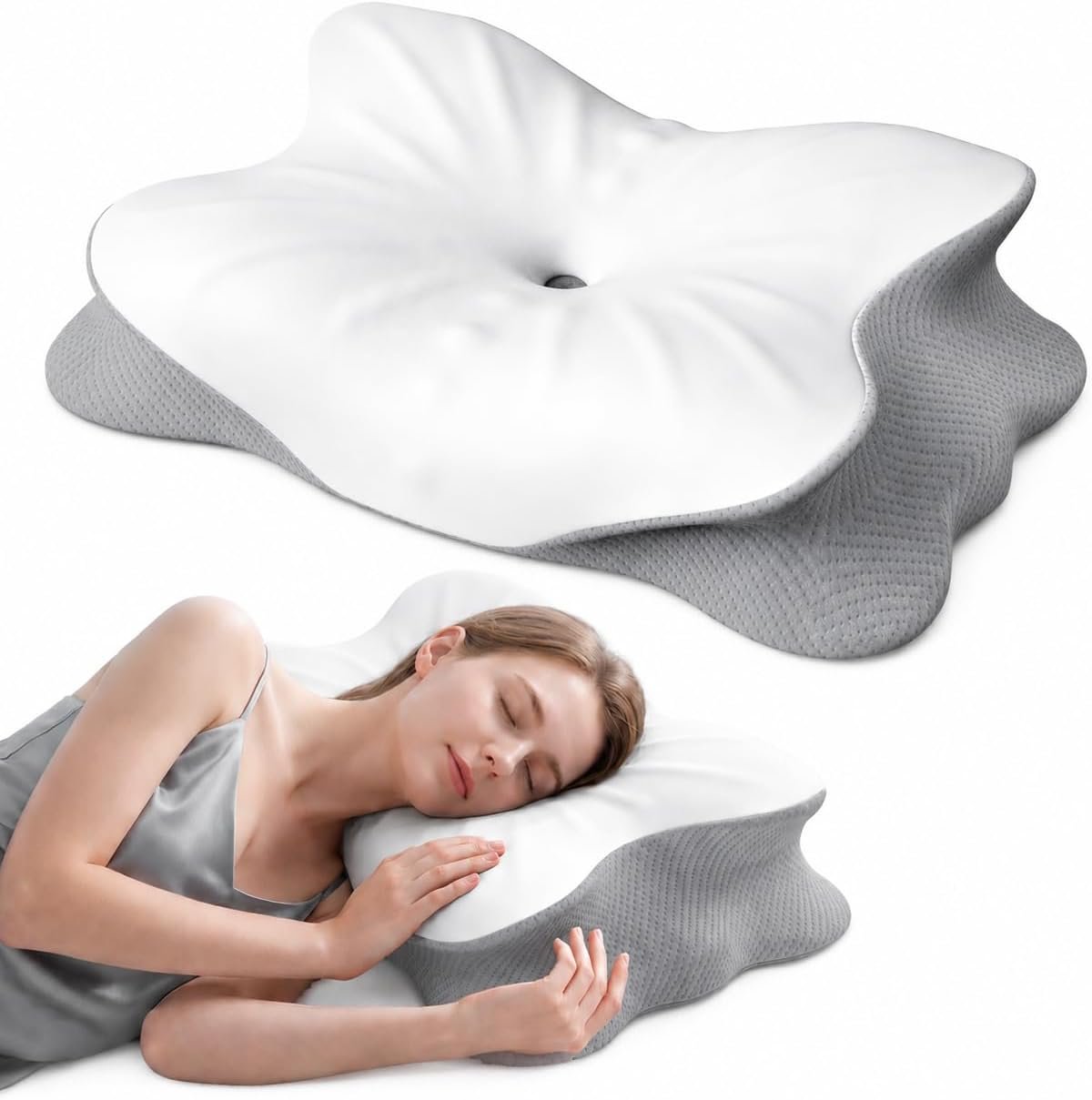 Cooling Cervical Neck Pillow for Pain Relief, Ergonomic Mellow Sleep Pillow for Neck Support | Adjustable | Memory Foam | Odorless Orthopedic Bed Pillow for Side Back Stomach Sleepers – Gift for Mom