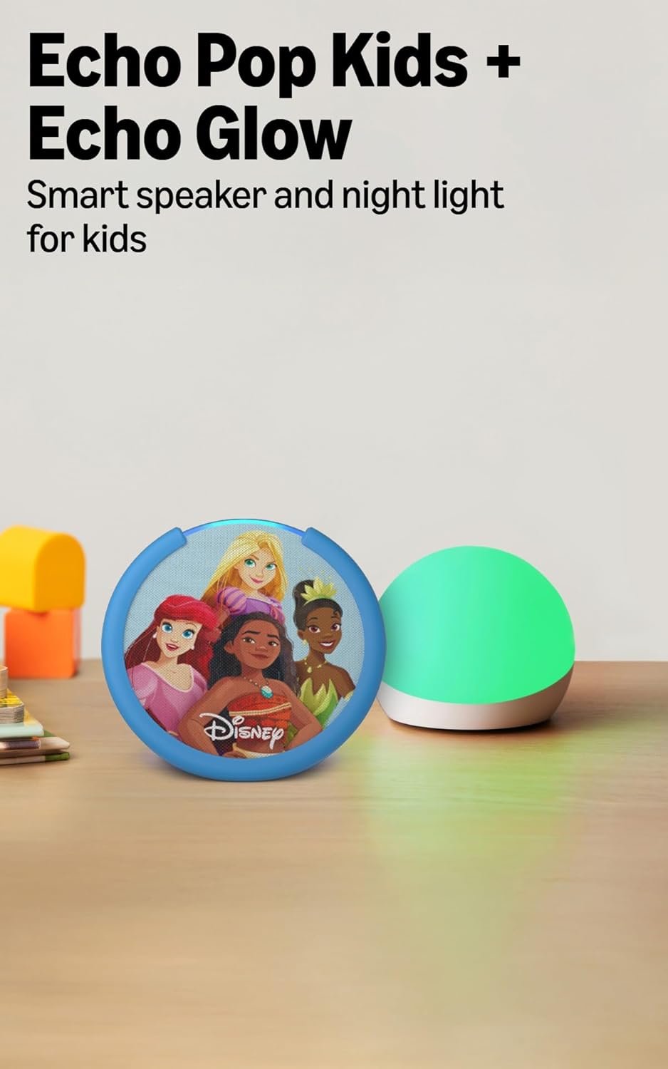 Amazon Echo Pop Kids (newest model) – Disney Princess, with Echo Glow, Smart speaker and night light for kids, Designed for Alexa+