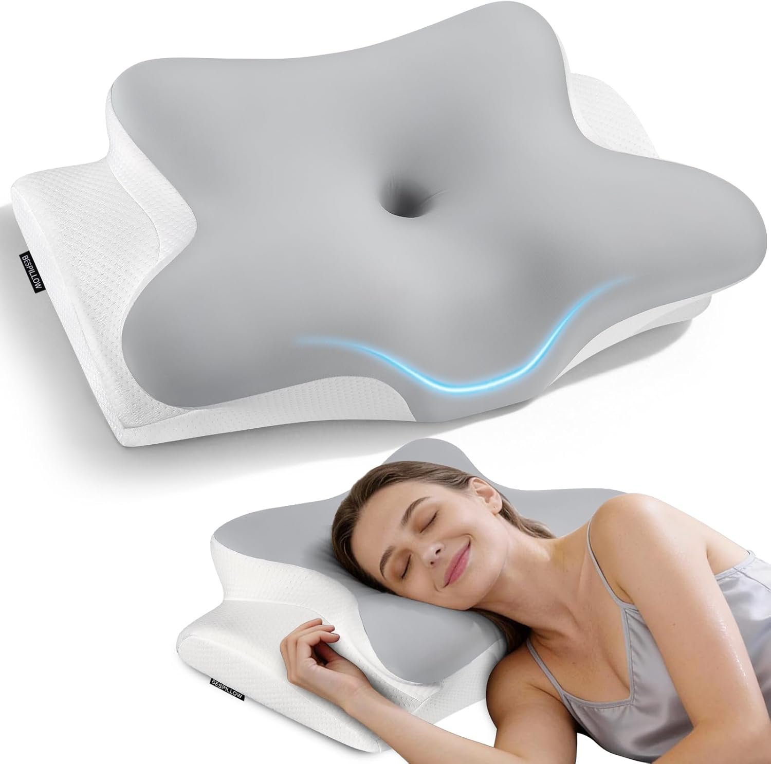 Cervical Neck Pillow for Pain Relief – Ergonomic Side Sleeper Pillow for Neck Support, Cooling Memory Foam Pillows, Contour Pillow Orthopedic Bed Pillow for Back Stomach Sleepers (Dark Grey)