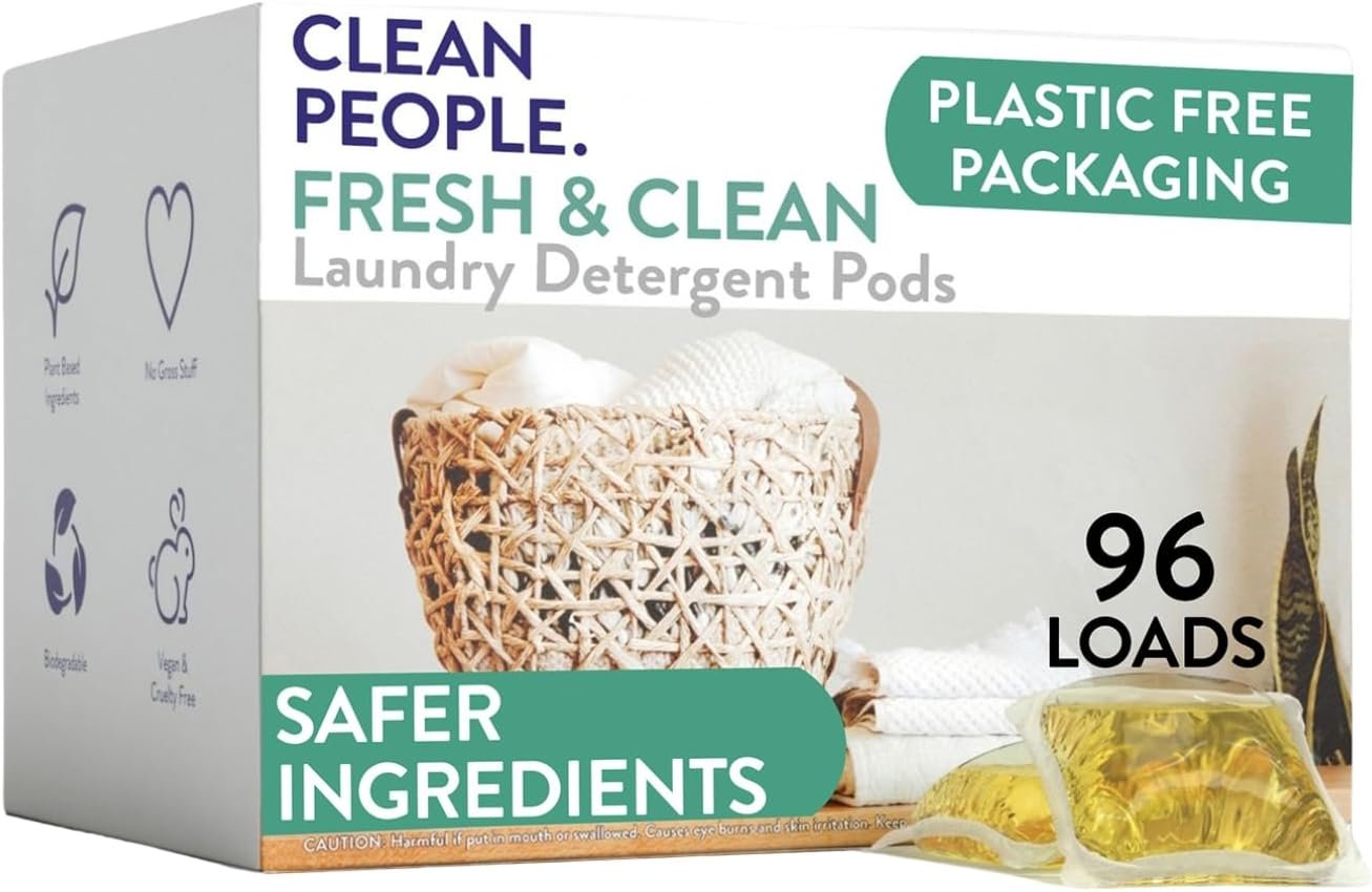 The Clean People Laundry Detergent Pods – Hypoallergenic Laundry Pods – Ultra Concentrated, Recyclable Packaging, Stain Fighting – Fresh Scent, 96 Pack