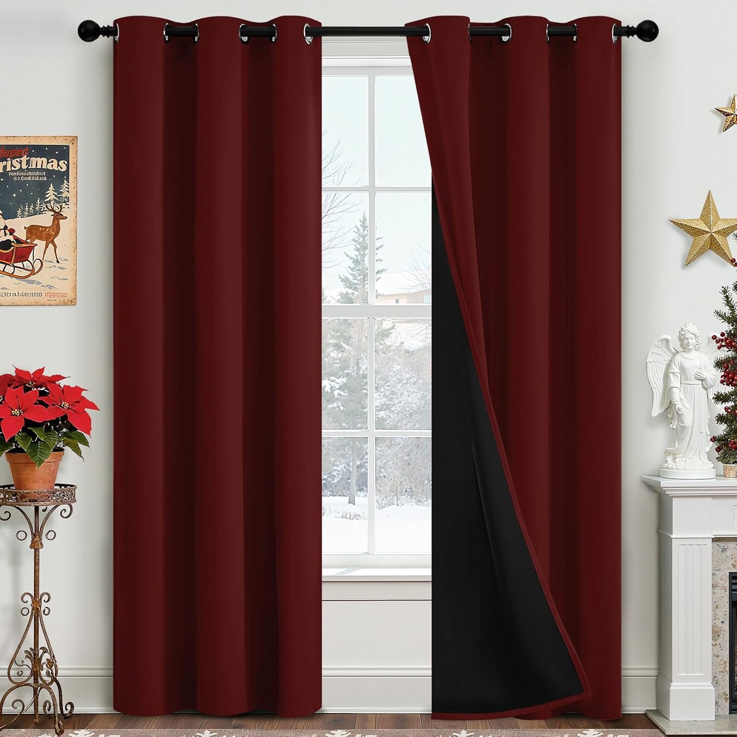 Yakamok 100% Blackout Curtains for Bedroom 2 Panels – Completely Blackout Window Drapes Thermal Insulate Window Panels with Black Backing for Living Room, Grommet Top (38 by 84 inches, Burgundy Red)