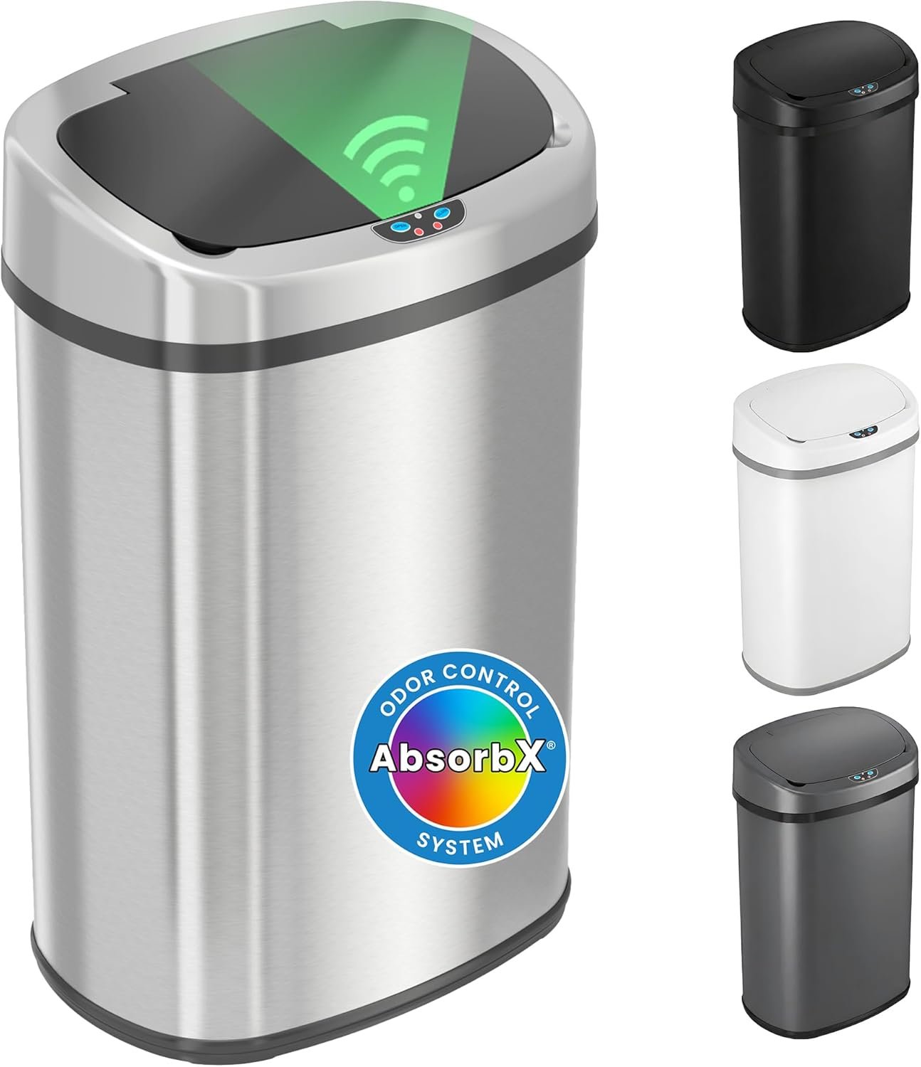 iTouchless Patented 13 Gallon Motion Sensor Trash Can with Lid & AbsorbX Odor Filter | 50L Stainless Steel Kitchen Garbage Bin, Fits Standard Bags, Long Battery Life, AC Adapter Compatible