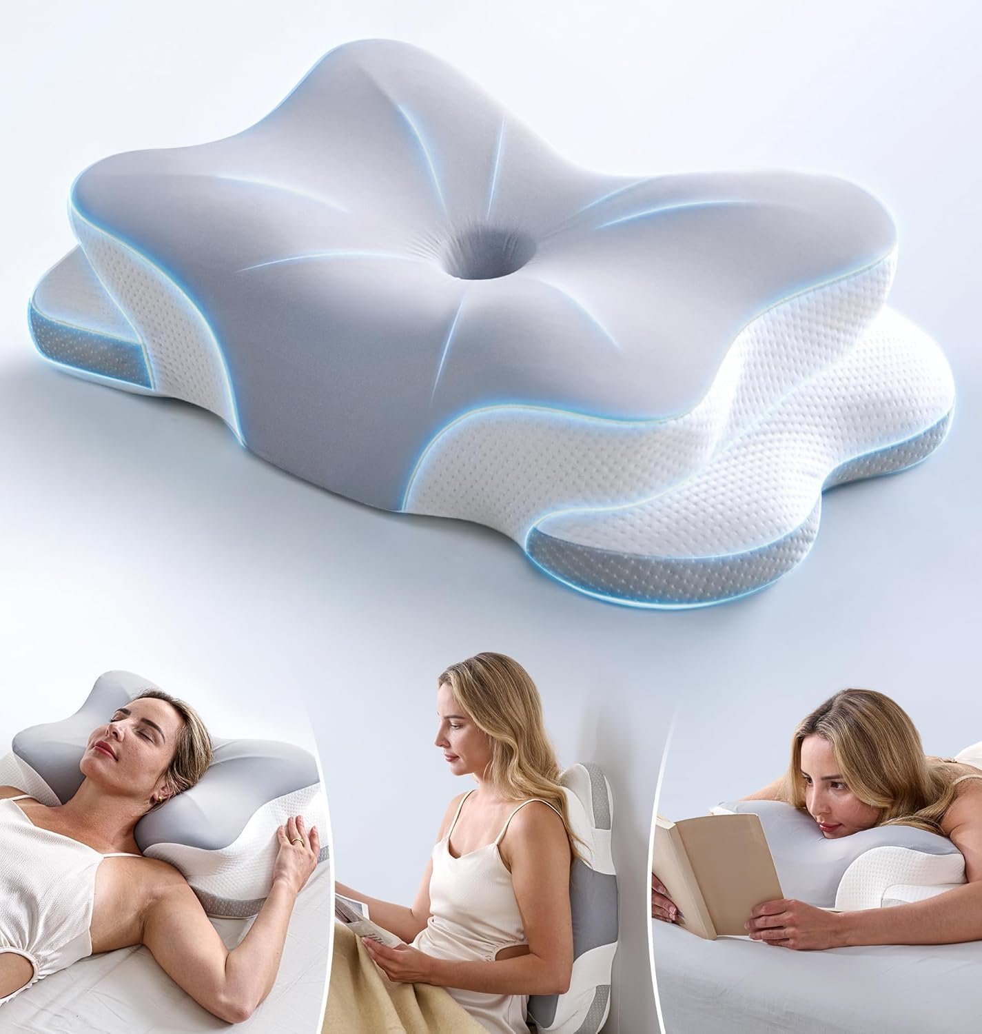 Ultra Pain Relief Cervical Neck Pillow for Sleeping, 5X Support Ergonomic Contour Pillow for Deep Sleep, Cooling Memory Foam Pillows for Adults, Orthopedic Bed Pillow for Side Back, Stomach Sleepers