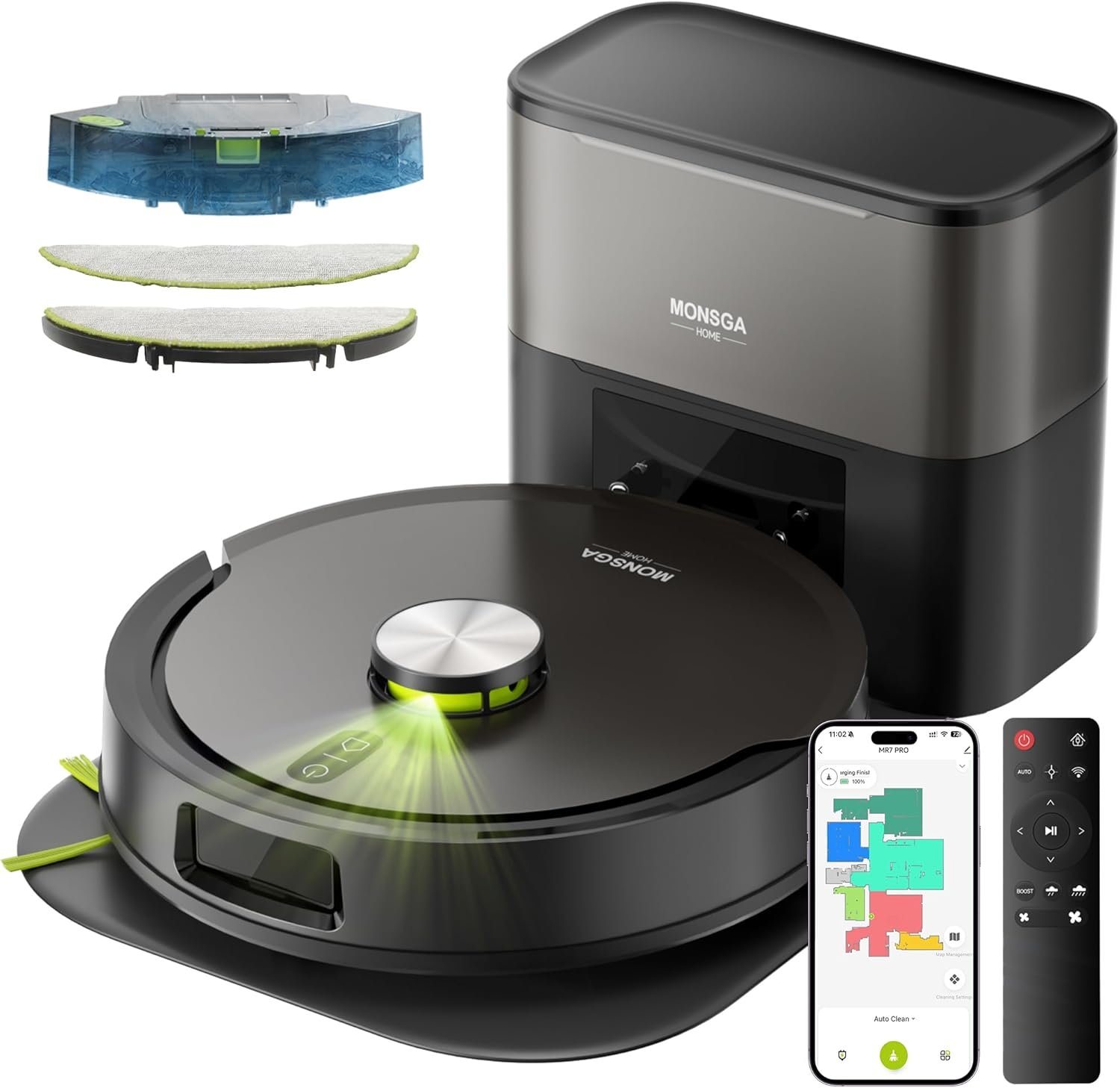 MONSGA Robot Vacuum and Mop Combo, 90 Days Self-Emptying with 8000Pa Suction, LiDAR Smart Mapping, Dual Anti-Tangle for Pet Hair, Carpet and Hard Floor