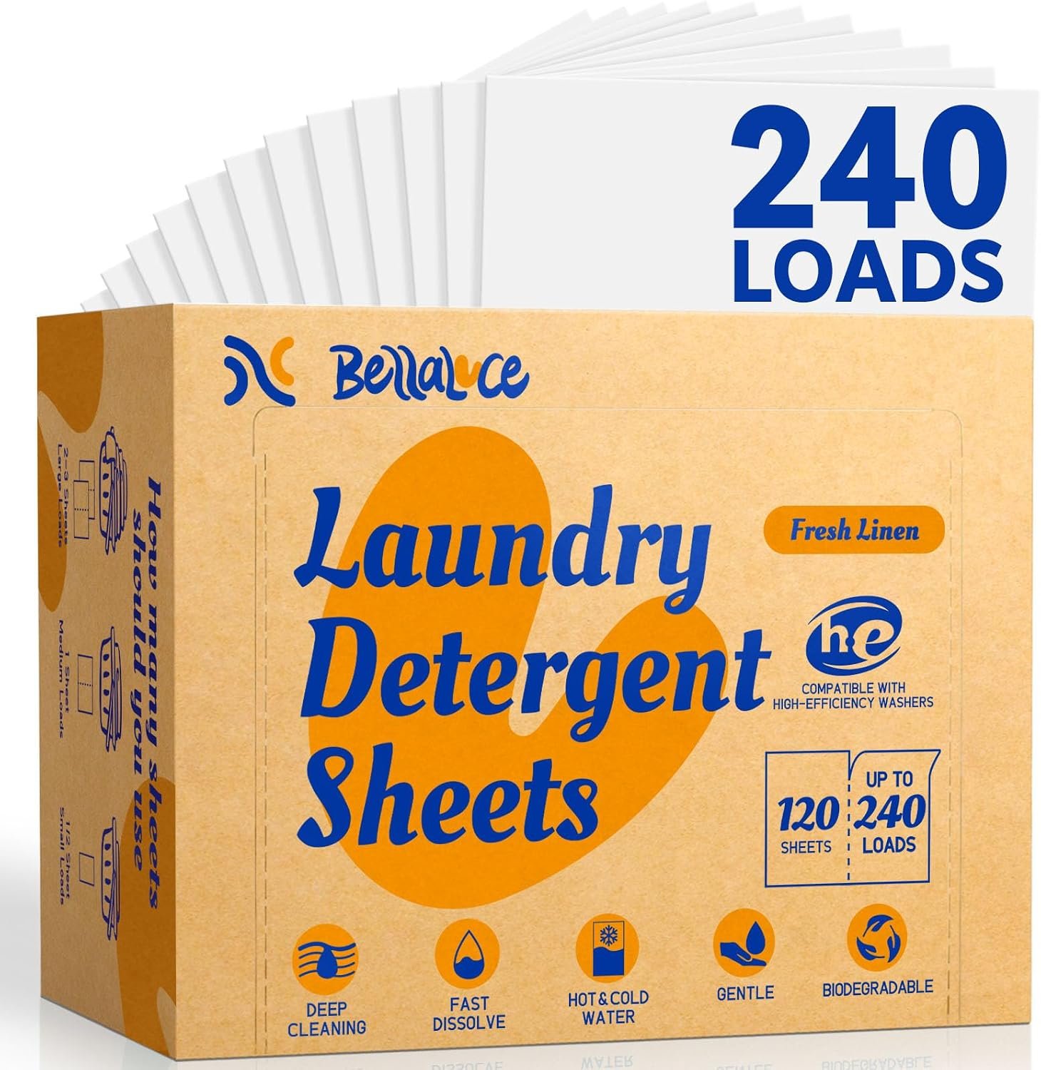 BellaLuce Laundry Detergent Sheets – Laundry Sheets, 240 Loads, Eco-Friendly, Plastic-Free, Fresh Linen Scent, Space Saving, Fast Dissolve & Hypoallergenic, Laundry Detergent for Home,Dorms,Essentials