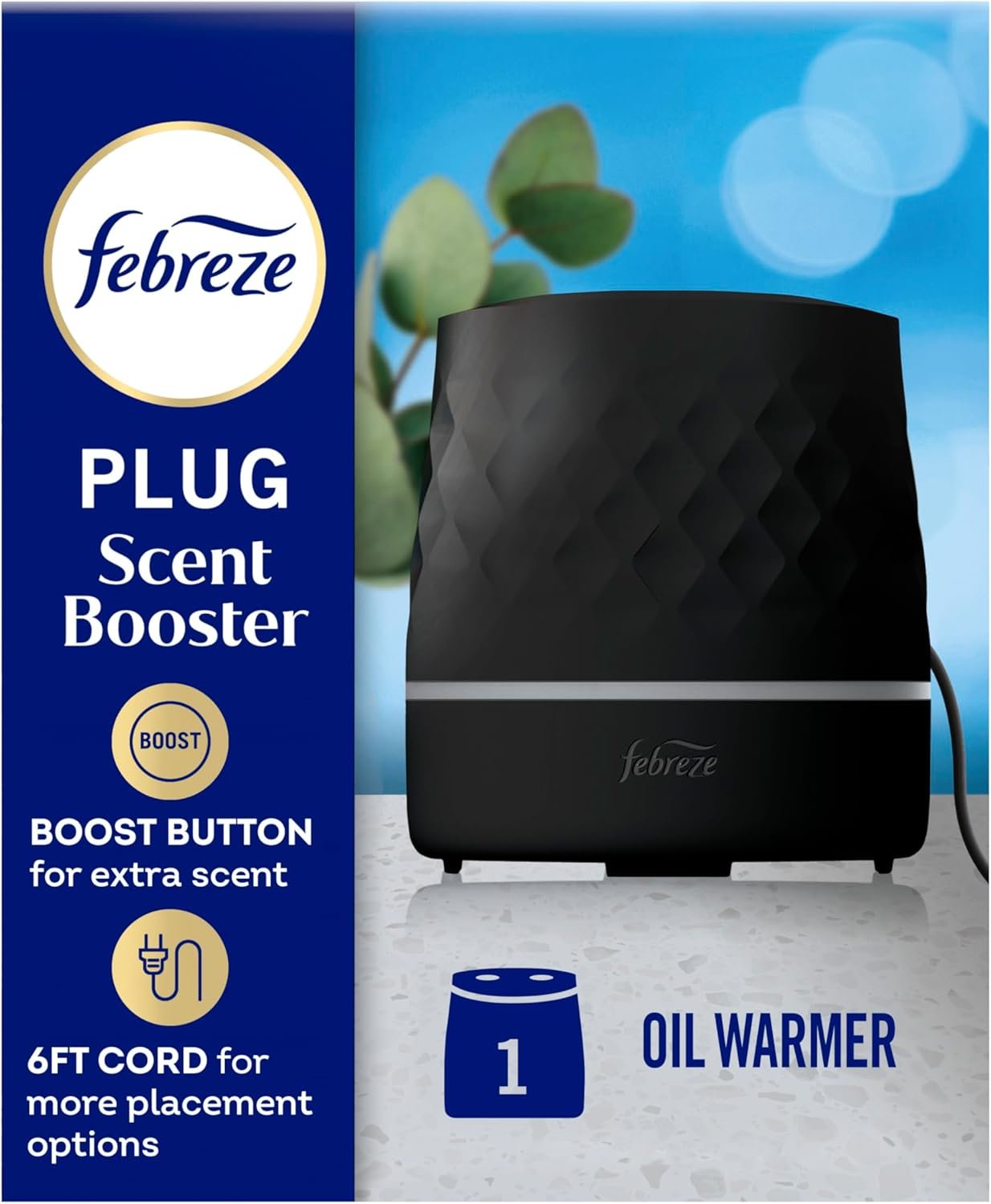 Febreze Plug Scent Booster in Black, Continuous Scent Device Oil Diffuser, Compatible with Febreze Air Freshener Plug in Refills – Refills not Included