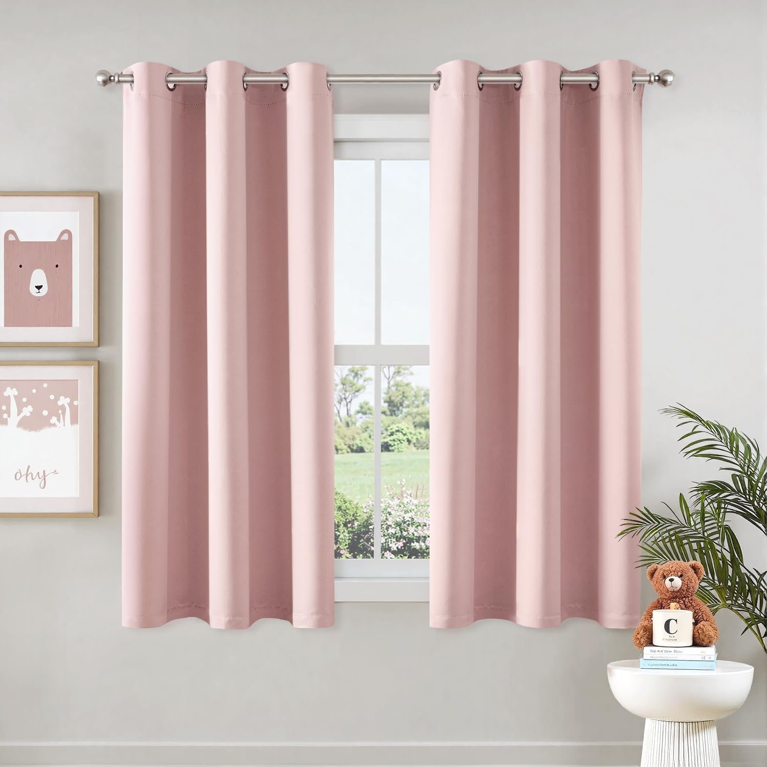 MIULEE Blackout Curtains for Bedroom Living Room 2 Panels, Thermal Insulated Room Darkening Drapes Grommet Noise Reducing Light Blocking Window Treatments 63 Inches Long 40×63 Inch Pink