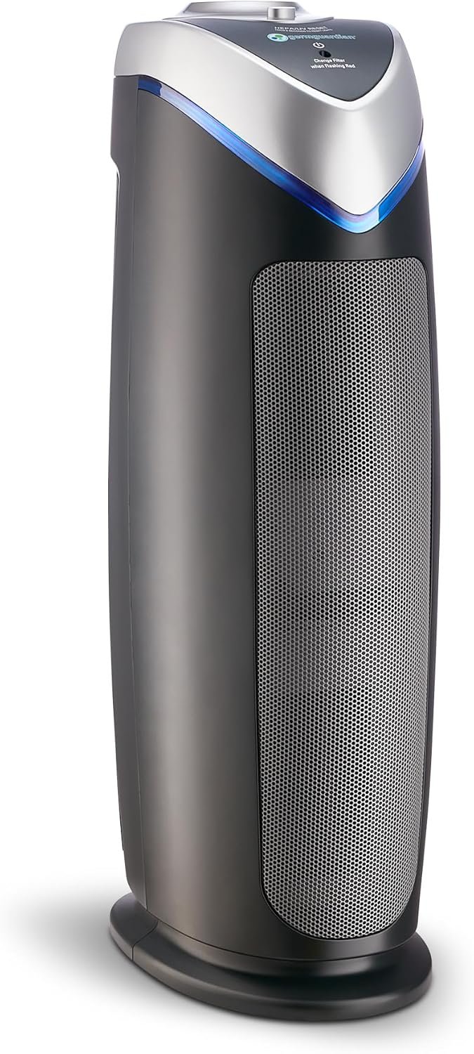 GermGuardian HEPA Air Purifier – Large Room Air Purifier for Bedroom, Office, Dorm, and Home – Filters Pet Dander, Dust, Pollen, Smoke, Scents – AC4825E – 22″ Tower – Gray