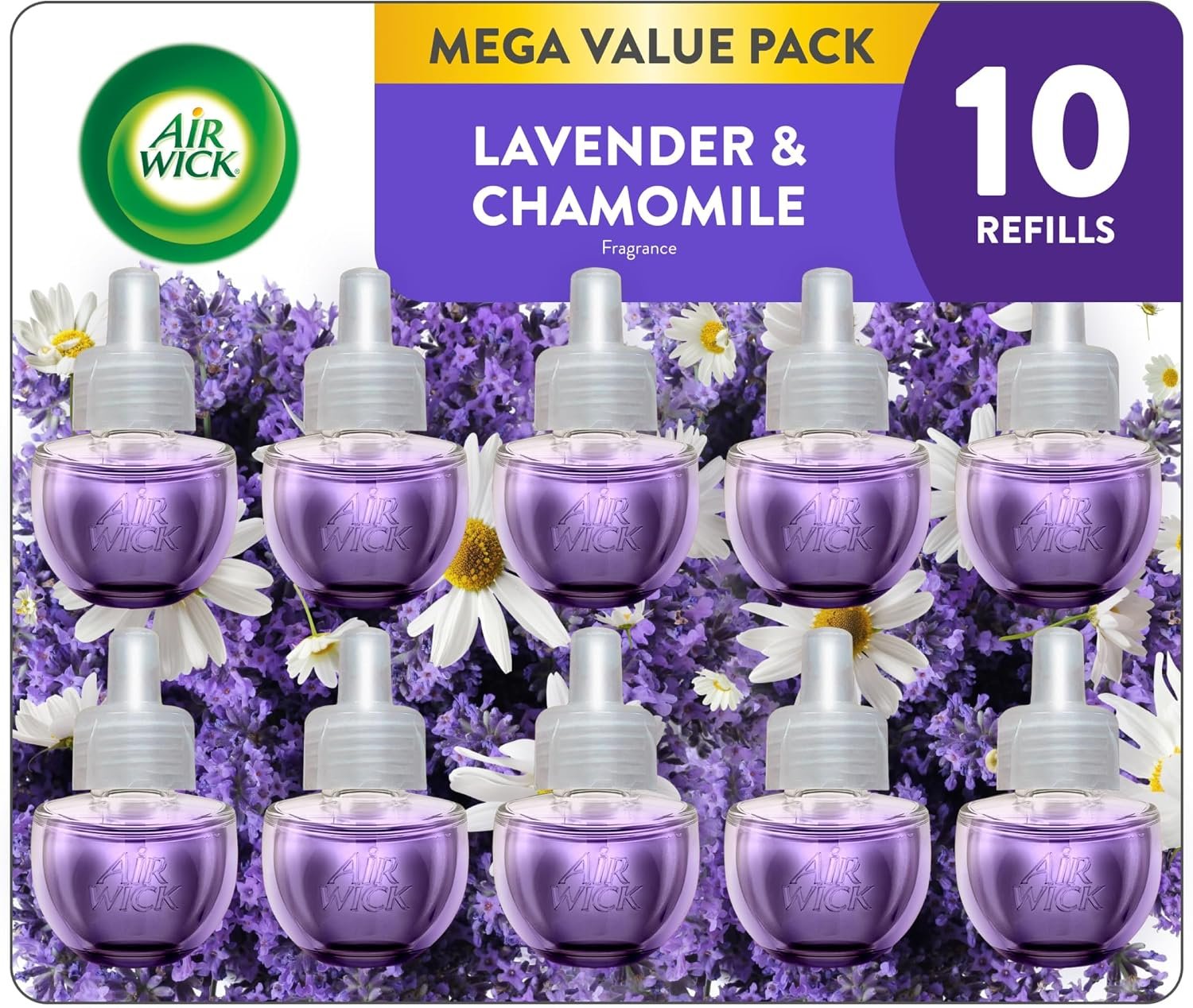 Air Wick Plug-In Scented Oil Refills, 10 Count, Lavender & Chamomile, Air Freshener, Essential Oils, Eco Friendly