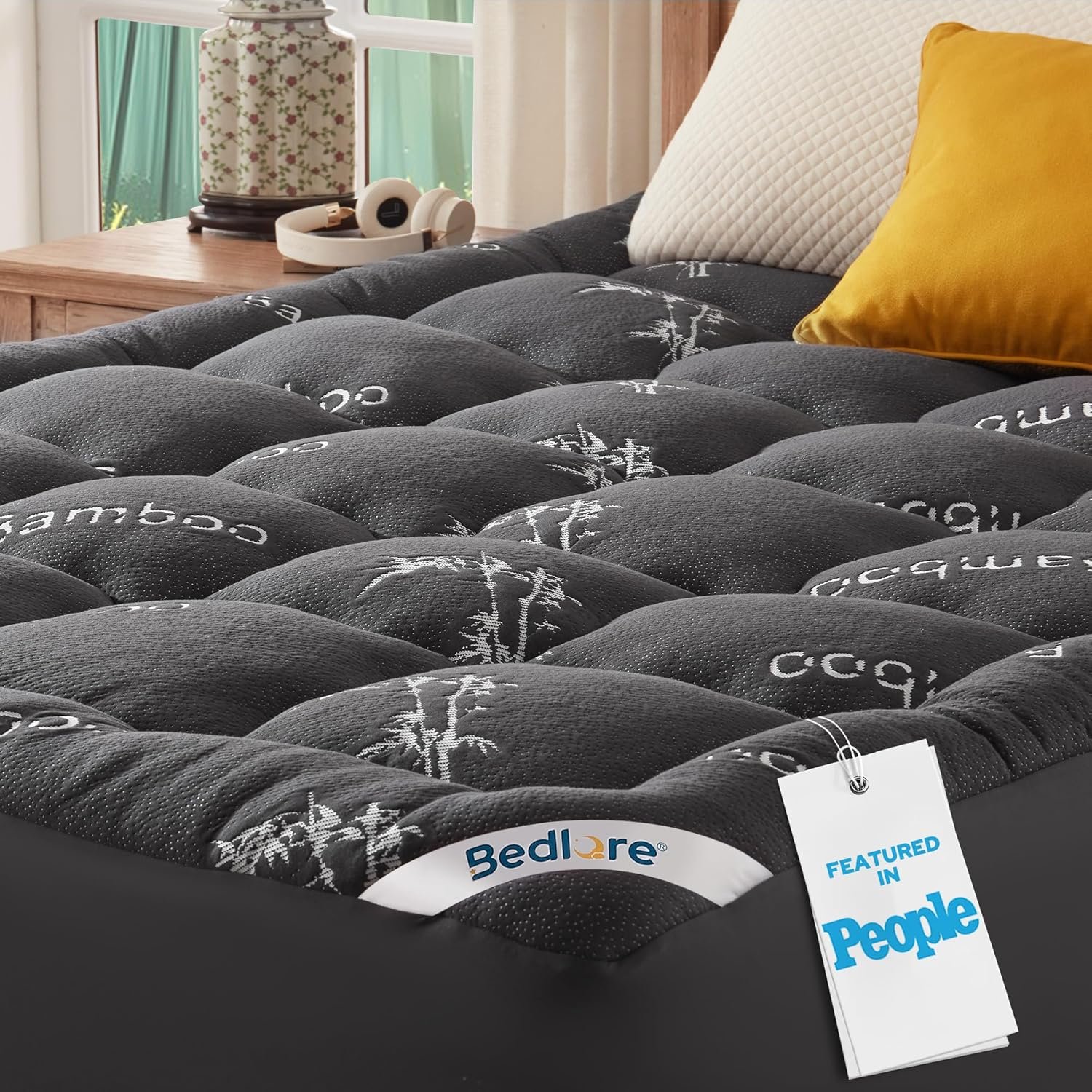 BEDLORE King Mattress Topper Viscose Derived from Bamboo, Thick Pillow Top Mattress Pad with Stretchable Pockets for 6″-18″ Mattress, Soft Breathable Mattress Topper for Back Pain Relief(Dark Gray)