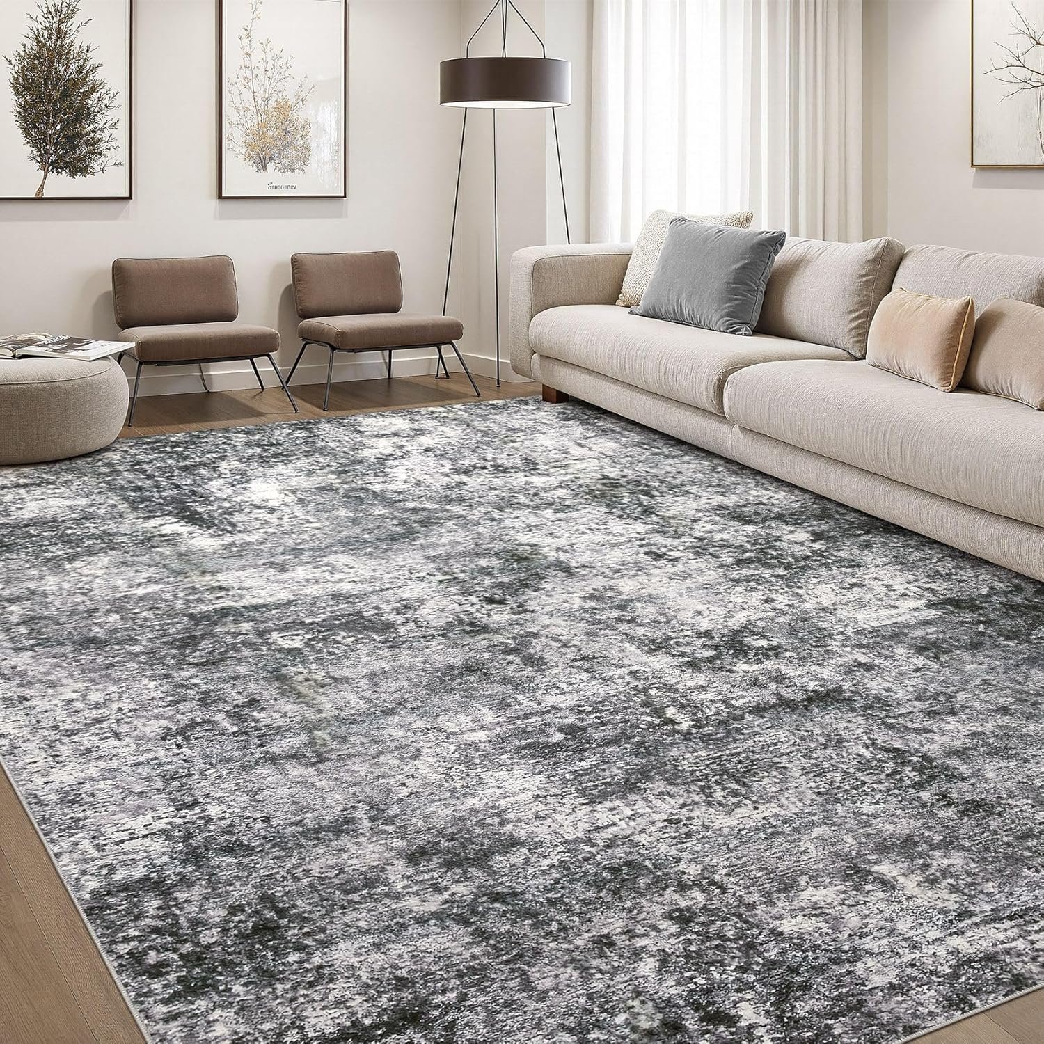 DMOYEST Area Rug Living Room Rugs – 9×12 Large Soft Indoor Neutral Modern Abstract Low Pile Washable Rug Carpet for Bedroom Dining Room Farmhouse Home Office – Grey