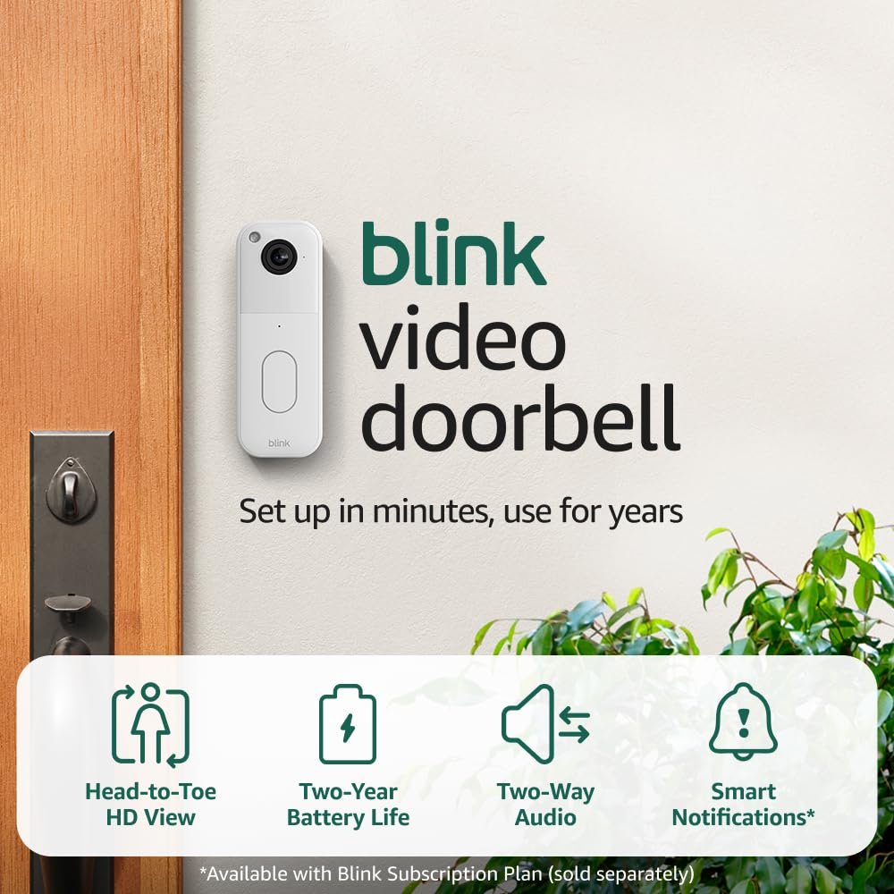 Blink Video Doorbell – Head-to-toe HD view, two-year battery life, and simple setup. Required Sync Module not included – Add-On (White)