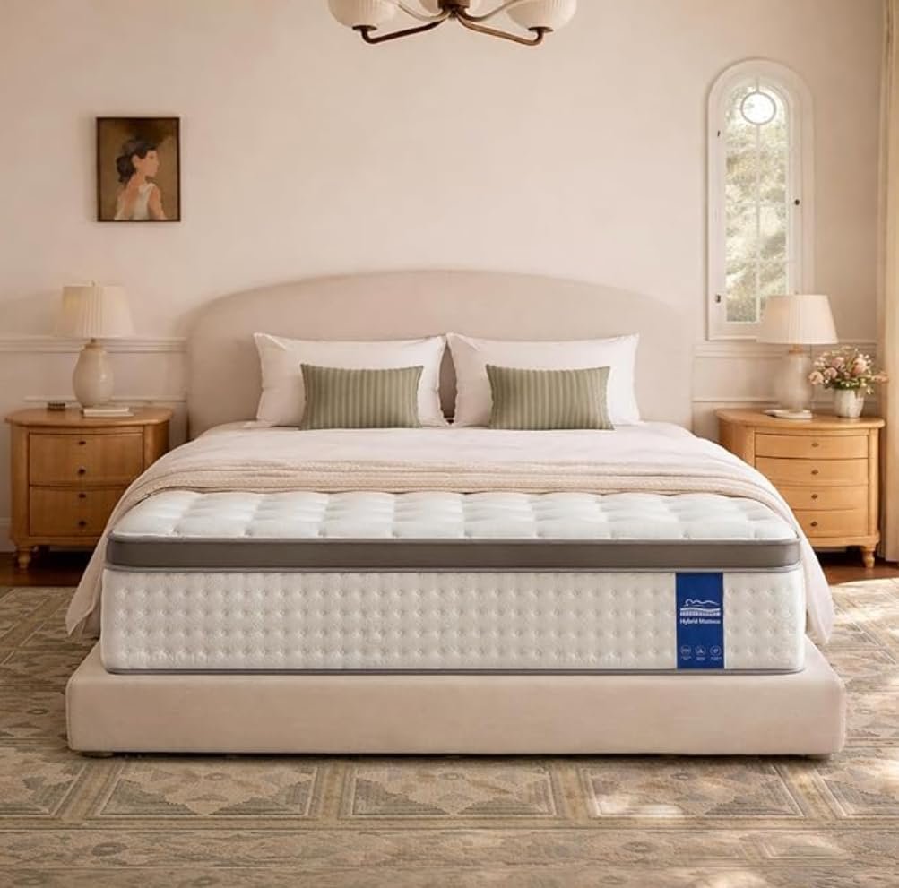 12 Inch Queen Mattress – Hybrid Mattress in a Box, Memory Foam Mattress with Pocket Springs, Medium Firm, Pressure Relief & Motion Isolation, CertiPUR US Certified