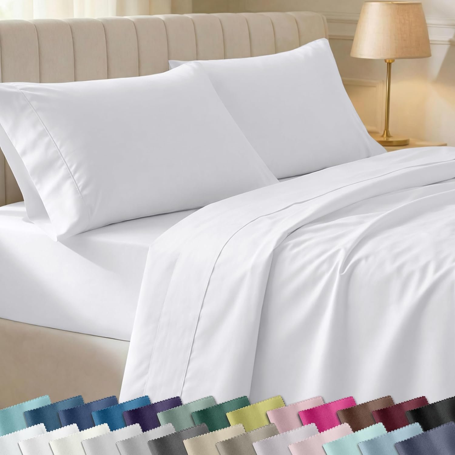 California Design Den Soft 100% Cotton Queen Sheet Set, 400 Thread Count Good Housekeeping Award Winner, Silky Smooth Sateen Weave with Deep Pockets, Breathable and Durable Cotton Bedding Set – White