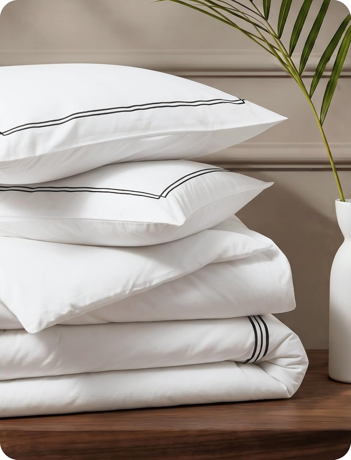 Bedsure 100% Cotton Percale Duvet Cover King, Luxury Hotel Duvet Cover, White Comforter Cover with Embroidery, PureWoven Breathable & Lightweight Bedding Set for All Season, 3 Pieces, 104″x90″