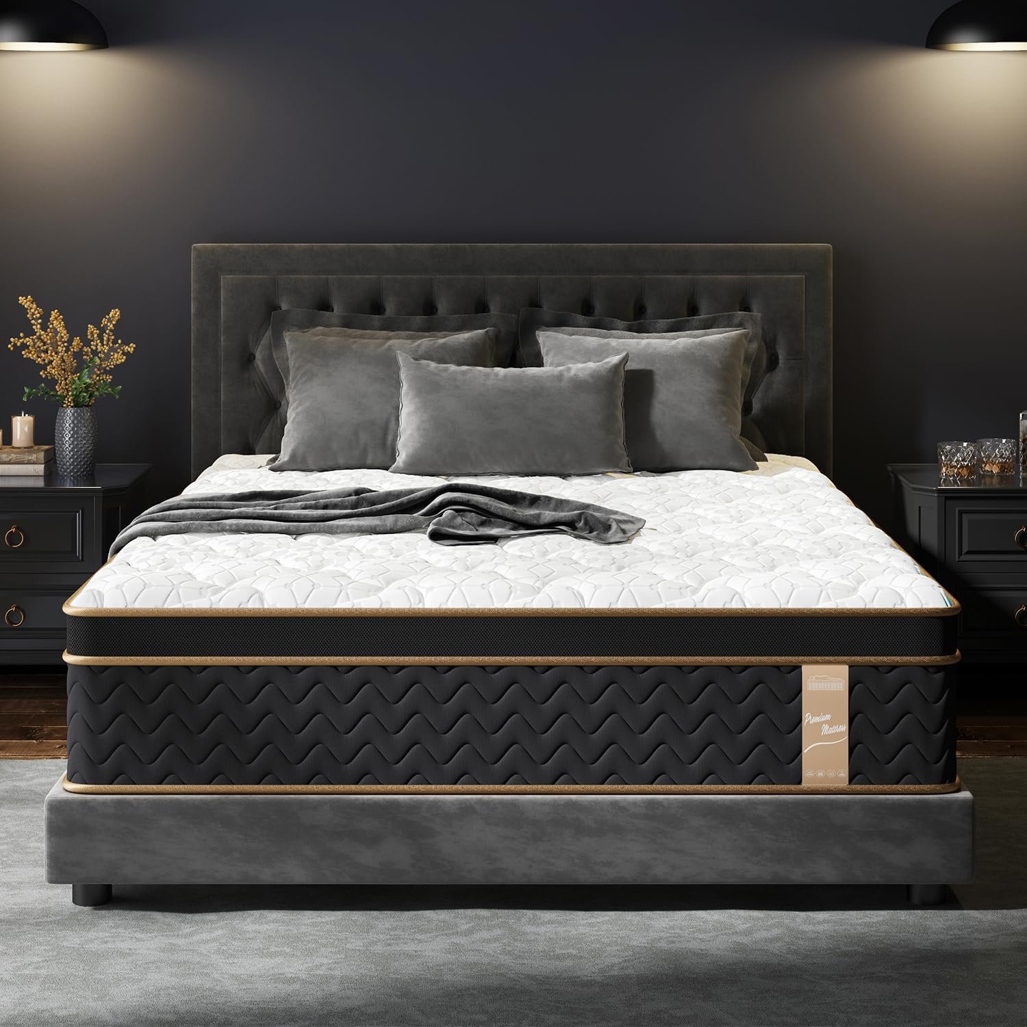 Queen Mattress 12 Inch, Cooling Hybrid Bed in a Box, 7-Zones Individual Pocket Spring, Motion Isolation, Targeted Hip/Shoulder/Lumbar Support, Fiberglass-Free, 365-Night Trial, CertiPUR-US