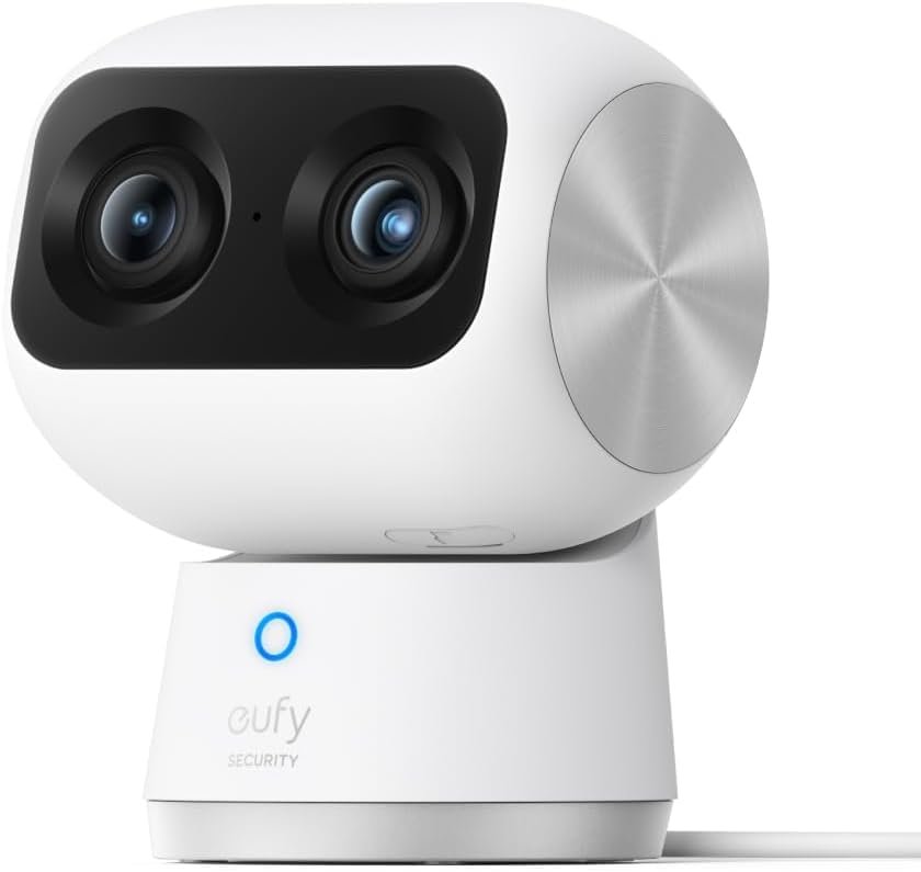 eufy Security 4K Indoor Cam S350, No Subscription, Dual Cameras, 8× Zoom, 360° Coverage, Works as a Pet Camera, Nanny/Senior/Baby Monitor, AI Auto-Tracking, Human/Pet/Cry Detection, 2.4/5 GHz Wi-Fi