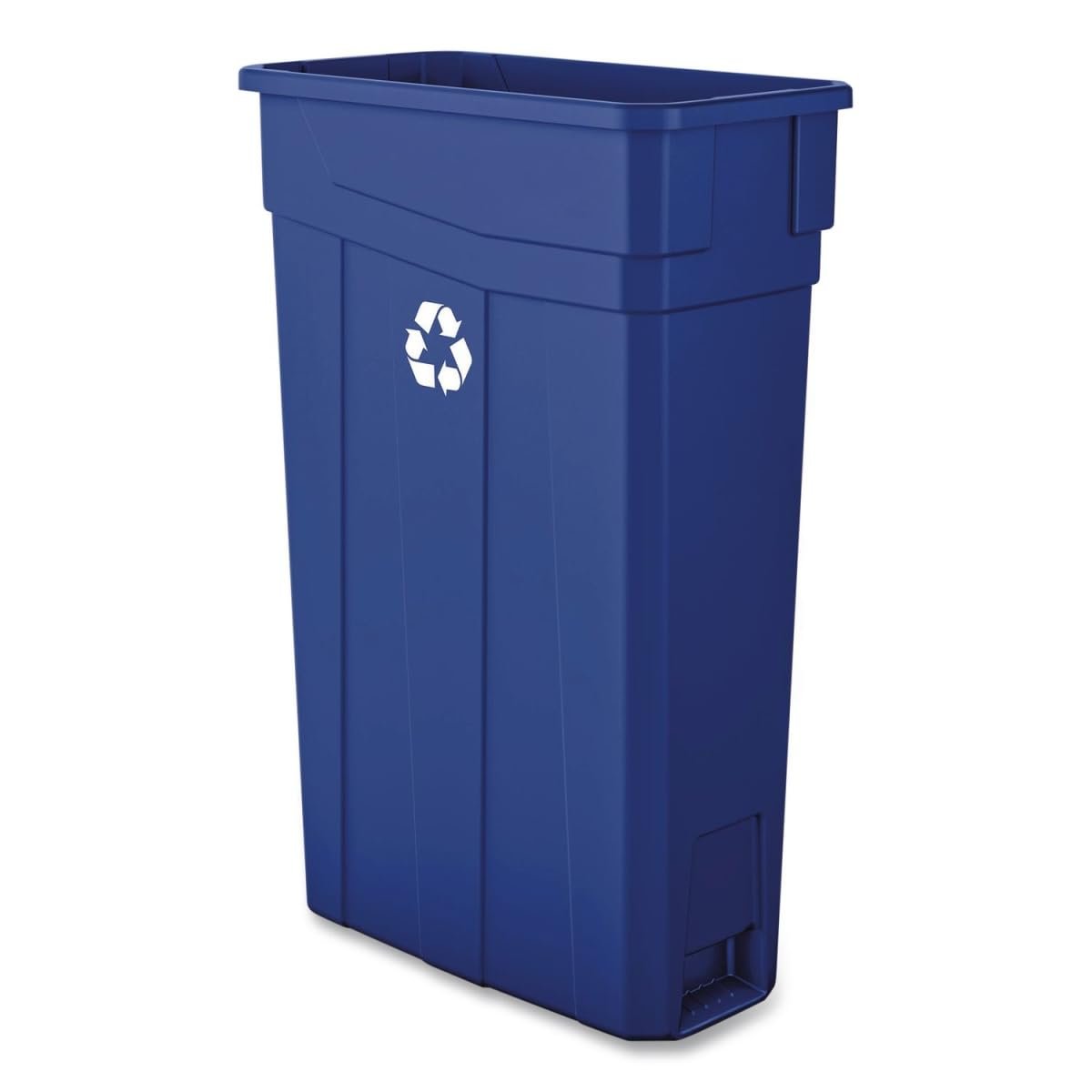 Boardwalk Slim Office Recycling Bin, 23 Gallon Trash Can, Blue Plastic, Indoor, Easy-to-Clean, 30″ High, Foot Assist Slot & Air Channels for Easy Bag Changes, Made in The USA
