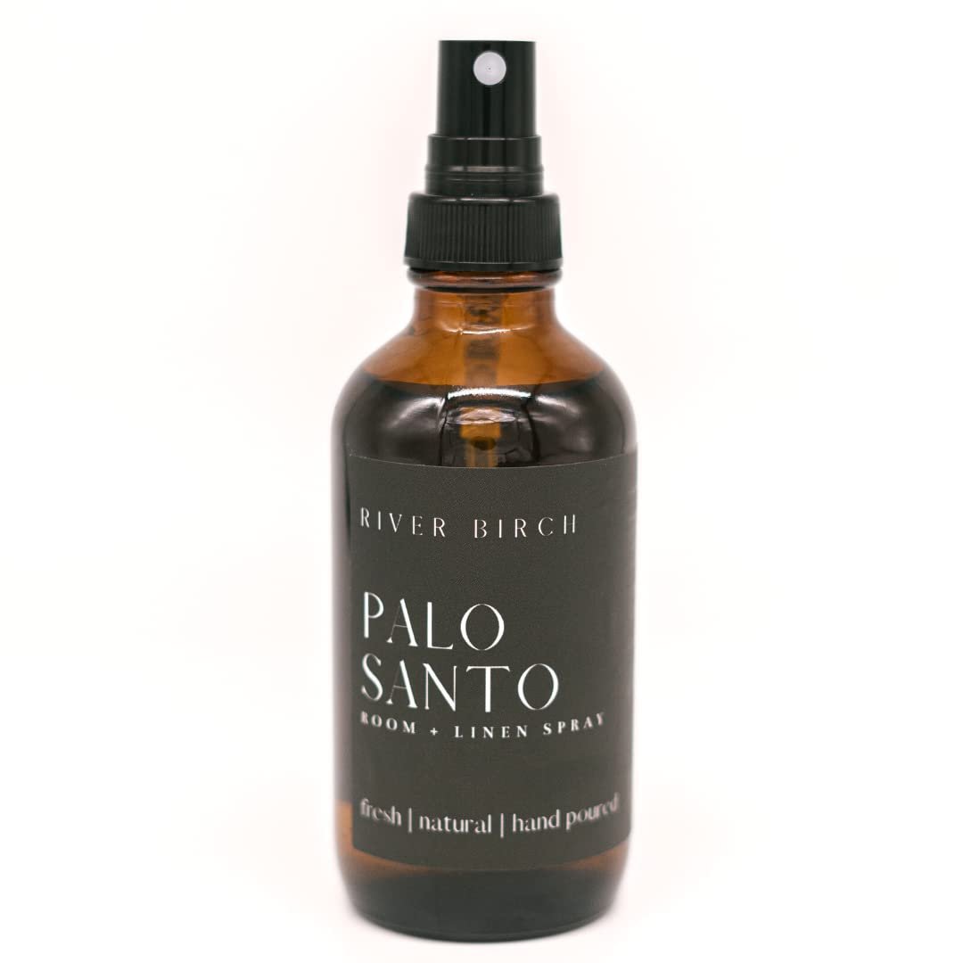 River Birch Luxury Linen and Room Spray – Palo Santo Home Signature Scent – Room Fragrance Spray – Fragrant Fresh Linen Air Freshener For Bedding – Handmade in Texas – 4 oz Glass Amber Bottle