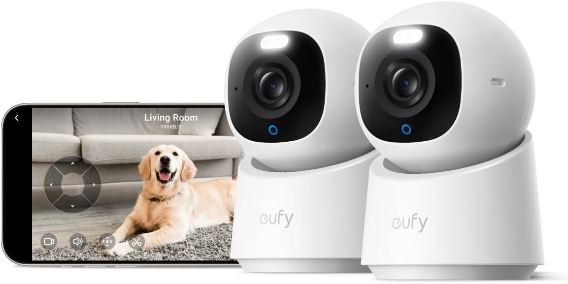 eufy Security 4K Indoor Camera E30 -No Subscription,360° Pan Tilt,AI Auto Tracking,Color Night Vision,Pet/Baby/Nanny Camera with Two-Way Audio,AI Human/Pet Detection,Works with HomeKit (2-Pack)