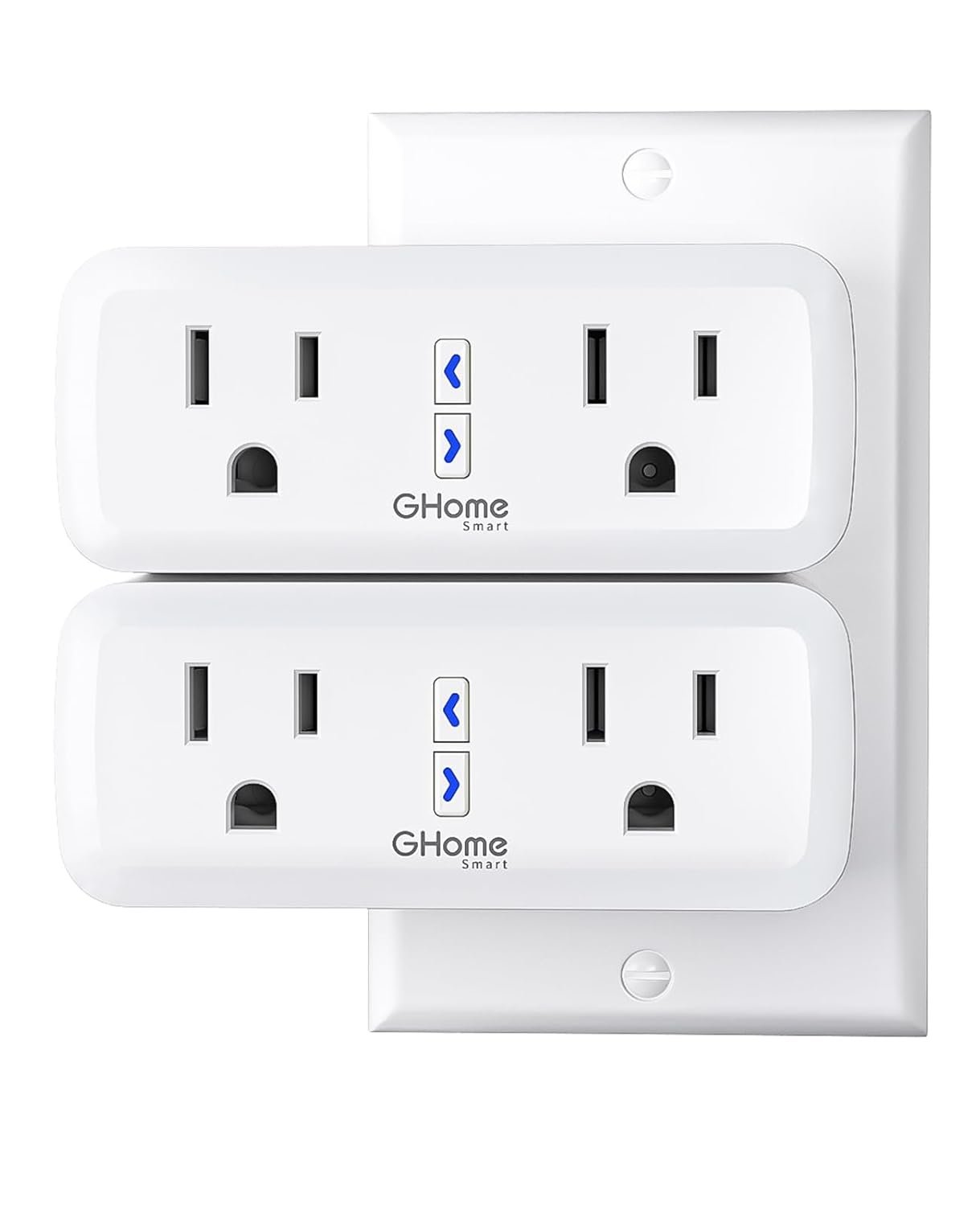 Dual Smart Plug 15A, GHome Smart Plugs Work with Alexa and Google Home, 2-in-1 Compact Smart Outlet Timer with APP Remote Control, 2.4GHz Wi-Fi Only, No Hub Required, FCC Listed, 2 Pack