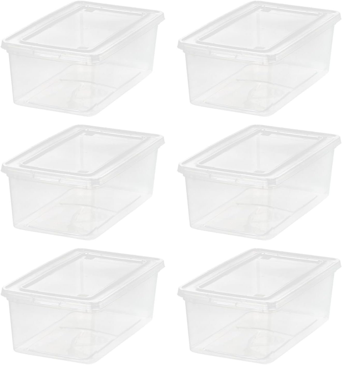 IRIS USA 6 Qt Storage Bins with Lids, 6-Pack Clear Plastic Storage Containers, Stackable Organization Boxes for Shoes, Crafts, Classroom Supplies & Household Storage