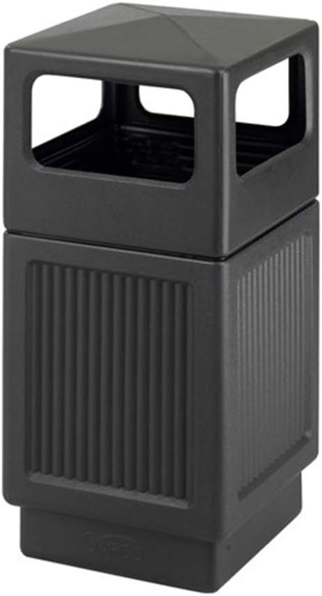 Safco Black Canmeleon Outdoor and Indoor Recessed Panel Trash Can Receptacle for Gas Stations, Shopping Outlets, and Restaurants, 38 Gallon Capacity