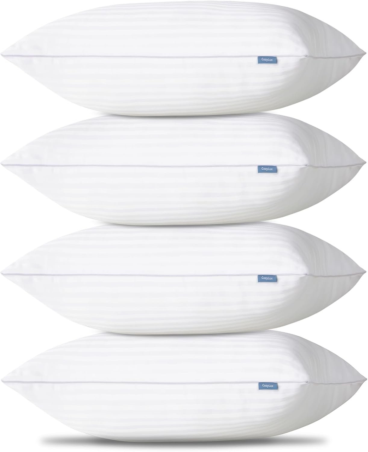 CozyLux Pillows Standard Size Set of 4, Oeko-TEX Certified Down Alternative Striped Bed Pillows for Sleeping, Hotel Style Soft Supportive Pillows for Side, Back and Stomach Sleepers, 18×26 Inches