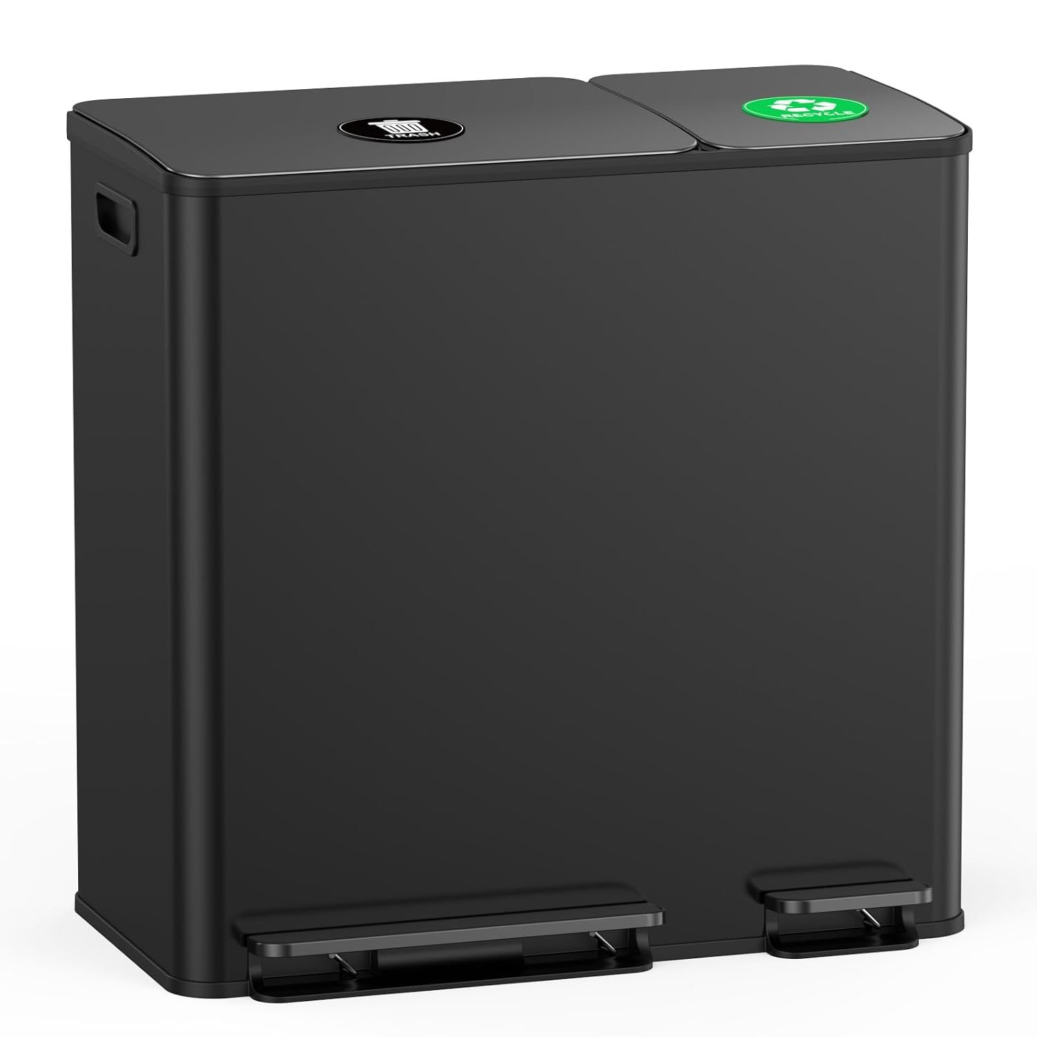 Lovewind Dual Trash and Recycling Bins for Kitchen, 13+6 Gallon Stainless Steel Garbage and Recycle Bin Combo for Large Families, Dual Trash Can with Soft Close Lid & Magnetic Stickers, Black