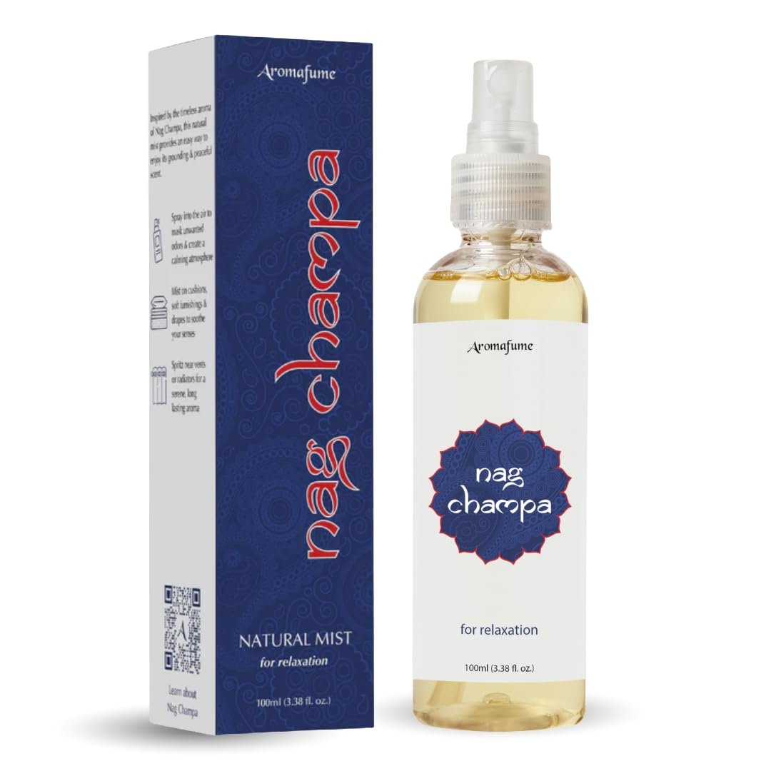 Nag Champa Natural Mist Spray by Aromafume | 100 ml / 3.3oz | Made with Sandalwood, Jasmine, Ylang Ylang & Champa flower extracts | Ideal for meditation and rituals | Non-alcoholic, non-toxic & vegan