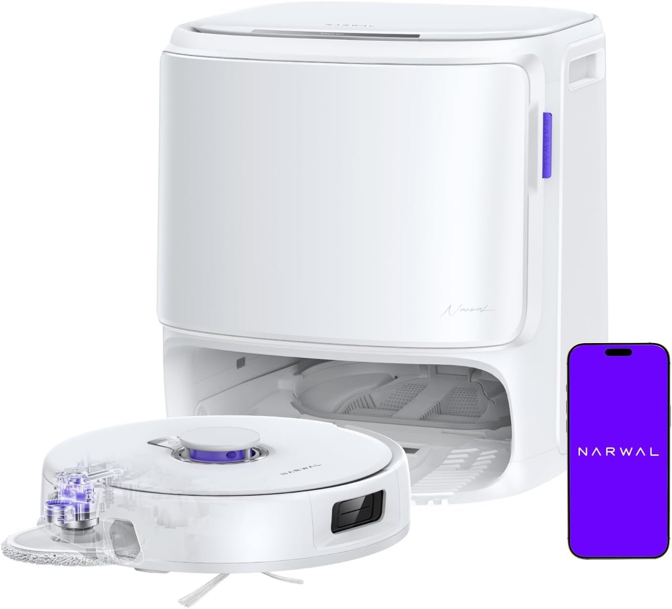 NARWAL Freo Z10 Turbo Robot Vacuum and Mop Combo, 25000Pa Suction, Edge-to-Edge Cleaning, Tangle-Free for Pet Hair, Auto Mop Wash, Smart Avoidance, Self-Emptying, for Carpet & Hard Floors, White