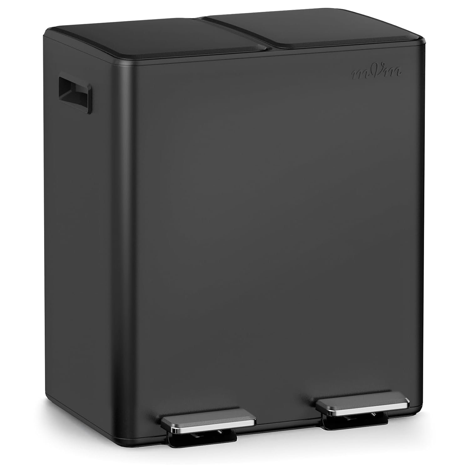 mVm Dual Trash Can, 2 x 5.3 Gal Kitchen Trash Can with Light Lid, 2 Compartment Stainless Steel Recycle Bin for Home Kitchen Office (Black)