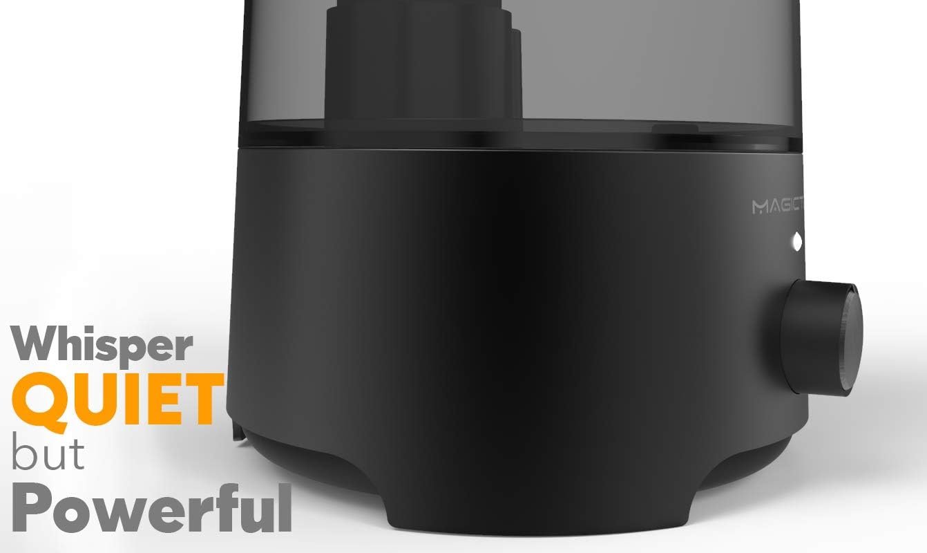 Magictec Cool Mist Humidifier, 2.5L Essential Diffuser for Bedroom and Baby, Adjustable Mist Output, Auto Shut Off, Super Quiet 360 Nozzle – Lasts Up to 24 Hours, Black