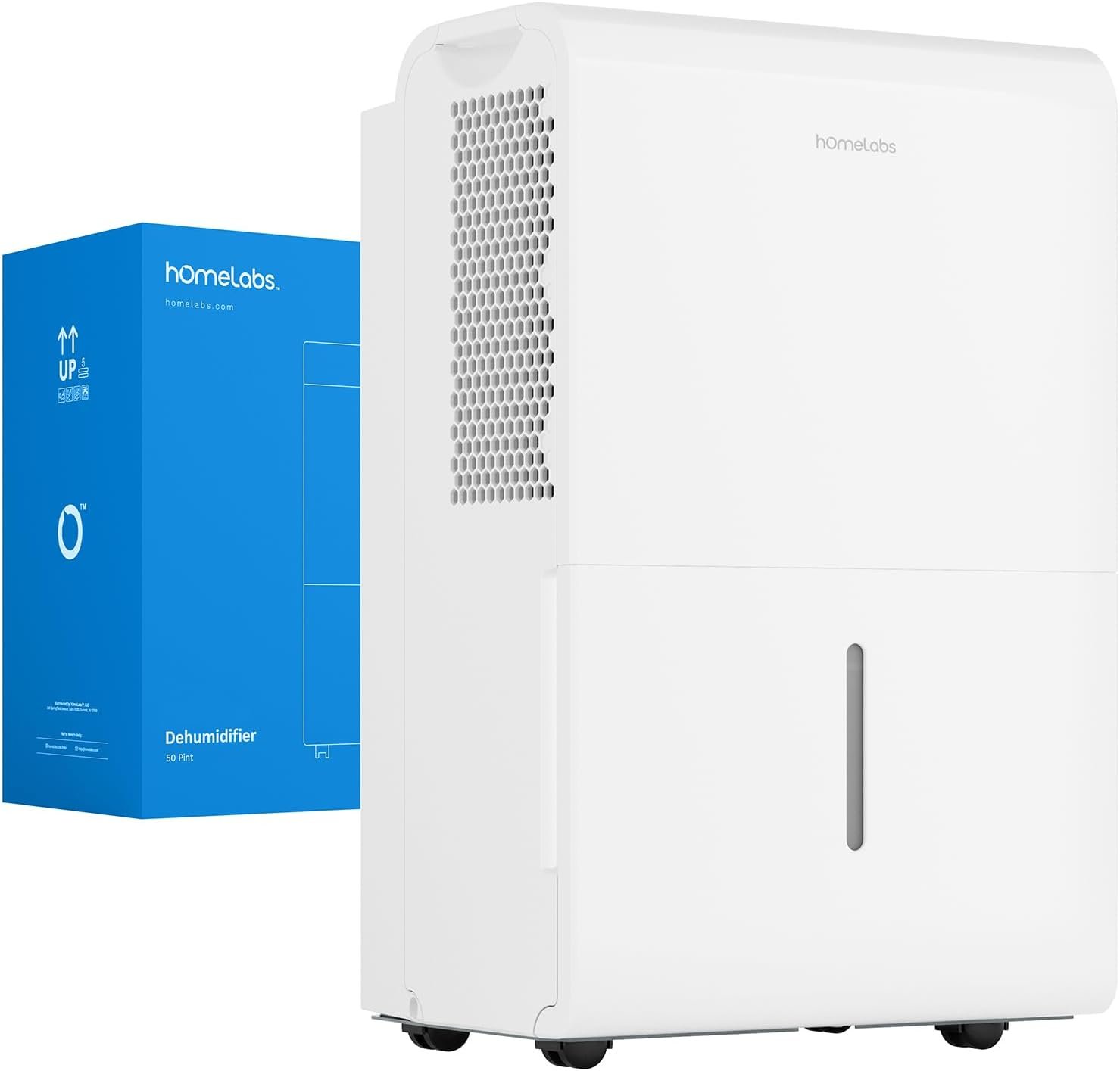 hOmeLabs Dehumidifier 7,000 Sq Ft Wi-Fi (50 Pint MAX 120 Pint at 95°F, 90% RH) for Home, Office, Basements with Powerful Moisture Removal, Humidity Control, Auto Shut-off, Quiet Operation