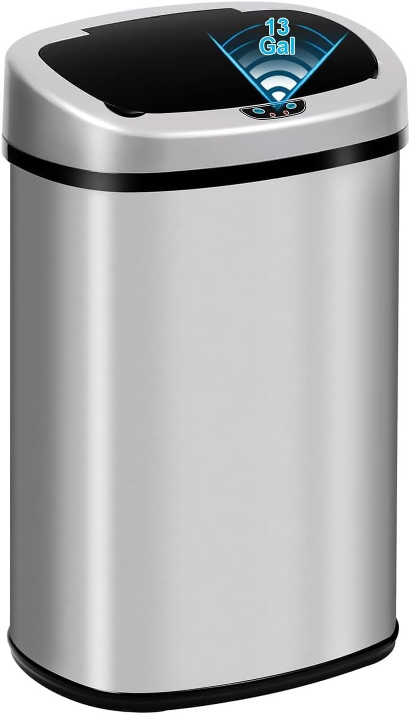 Kitchen Trash Can | Stainless Steel 13 Gallon Trash Can | 50L Touch Free Garbage Can with Lid | Electronic Sensor High Capacity Trash Bin for Bathroom Kitchen Office, Silver