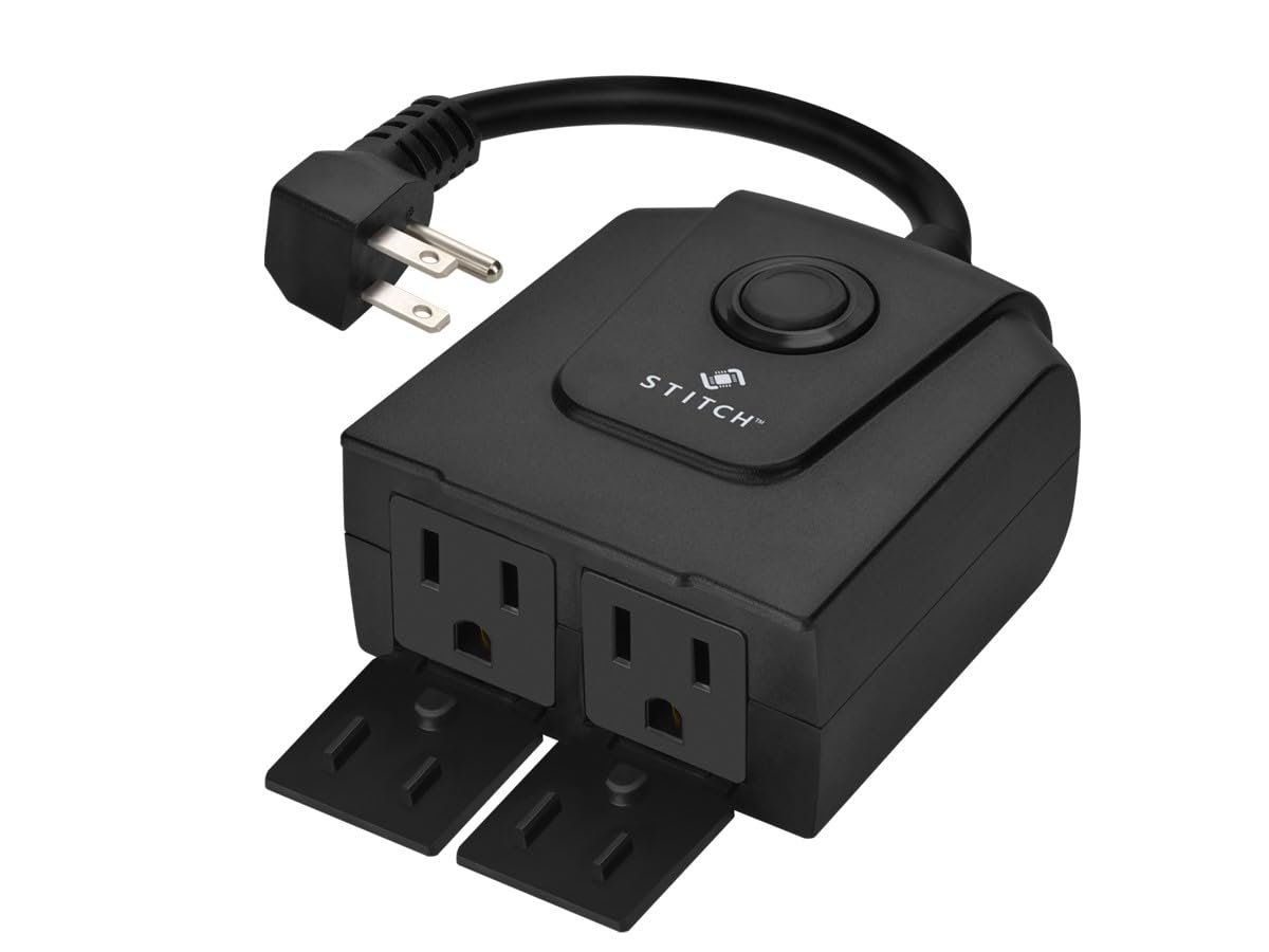 Monoprice Smart Outdoor Plug, IP65 Weather Resistance, 2 Individually Controlled Outlets, No Hub Required, Compatible with Google Home – STITCH Series