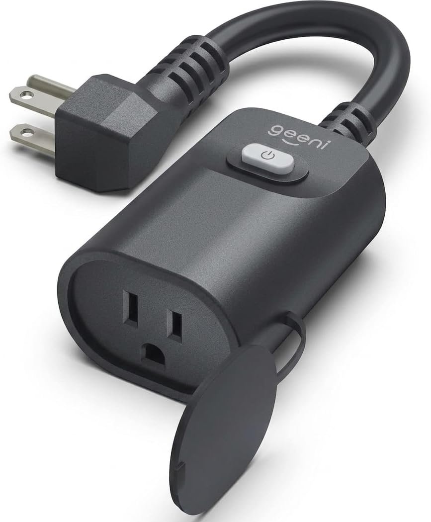 Geeni Indoor/Outdoor Smart Plug Weatherproof, 1 Socket Wireless Remote Control and Timer –Works with Alexa, Google Assistant, Requires 2.4 GHz WiFi, Black