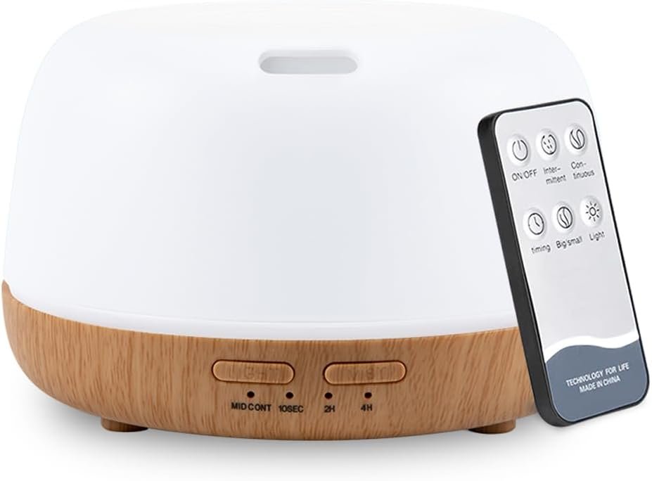 300ML Essential Oil Aromatherapy Diffuser with Remote Control – Quiet Ultrasonic Cool Mist, 7 Color LED Light, 4 Timer Modes, Auto Shut-Off for Bedroom, Office, Yoga & Spa