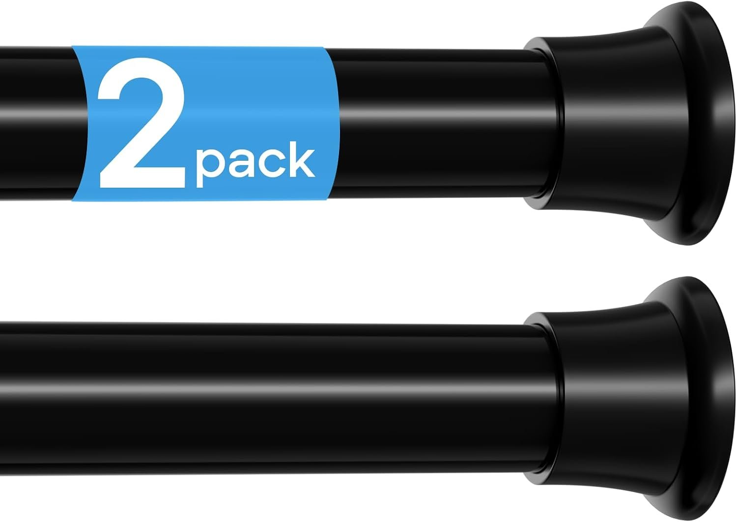 MEXAU 2 Pack Spring Tension Curtain Rods 31-76 Inch Black Shower Curtain Rod No Drilling Adjustable Spring Loaded Curtain Rods 7/8″ Diameter Shower Rods for Window Bathroom Closet Doorway Door