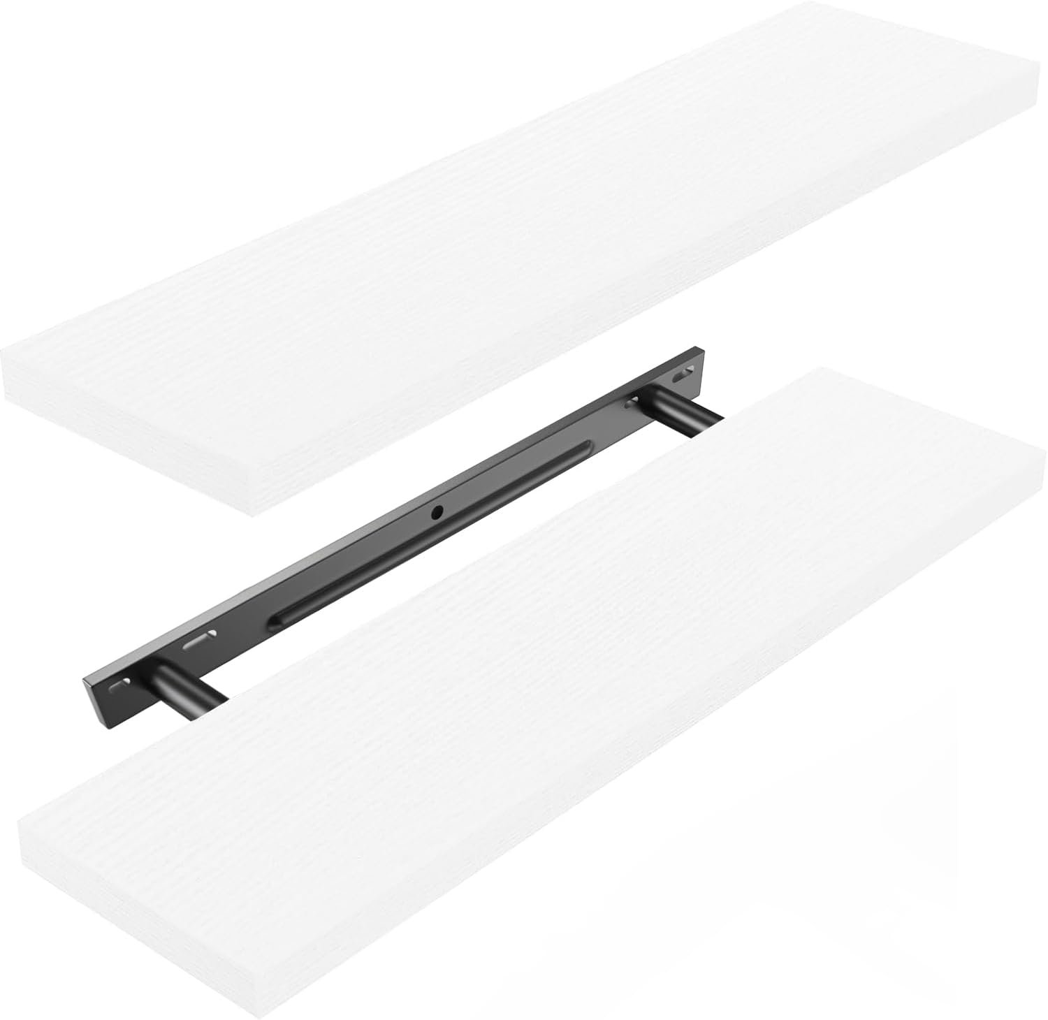 AMADA HOMEFURNISHING Floating Shelves Wall Mounted, 24 x 7 Inch Wall Shelves for Bathroom, Bedroom, Living Room, White Shelves Set of 2