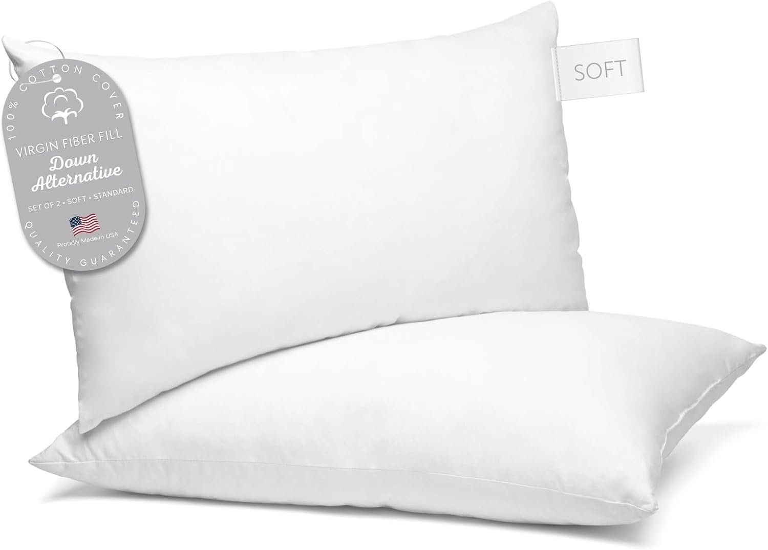 Digital Decor 100% Cotton Luxury Hotel Pillows Standard Size Set of 2, Cooling Down Alternative Bed Pillows for Sleeping, Hypoallergenic Soft Pillows for Side & Back Sleepers, Made in USA, 26″ x 20″
