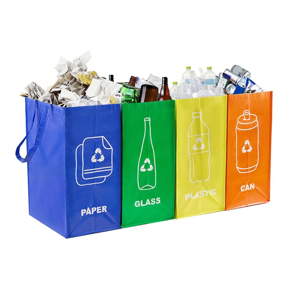 4 PCS Recycle Bin,Separate Recycling Bin,Reusable Waterproof Waste Baskets for Kitchen Office Home,Indoor Recycle Bins Waste Trash Sorting Organizer