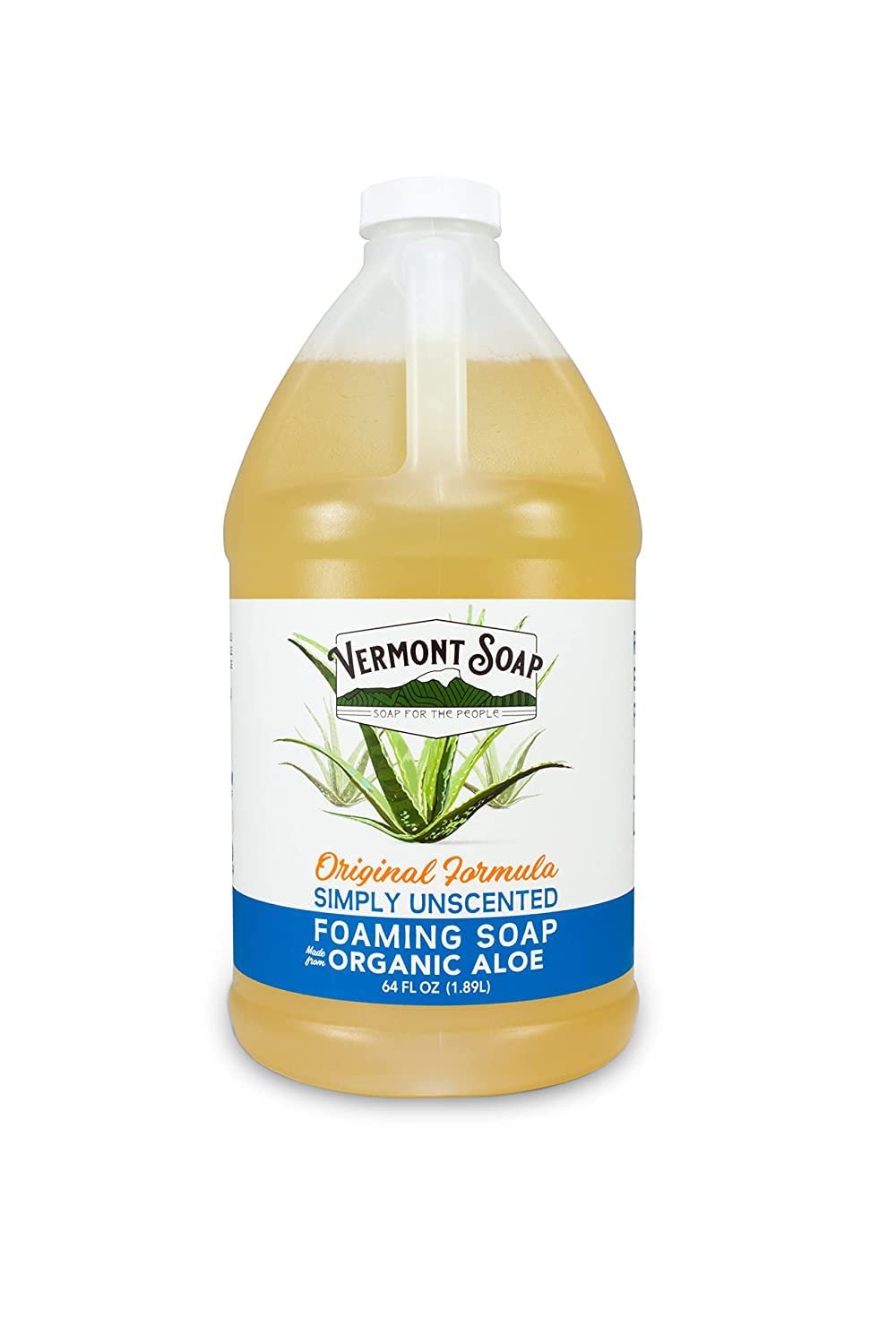 VERMONT SOAP Organic Unscented Foaming Hand Soap – Natural Moisturizing Soap for Dry Skin – Fragrance Free Liquid Bathroom Hand Soap – Simply Unscented – 64 oz