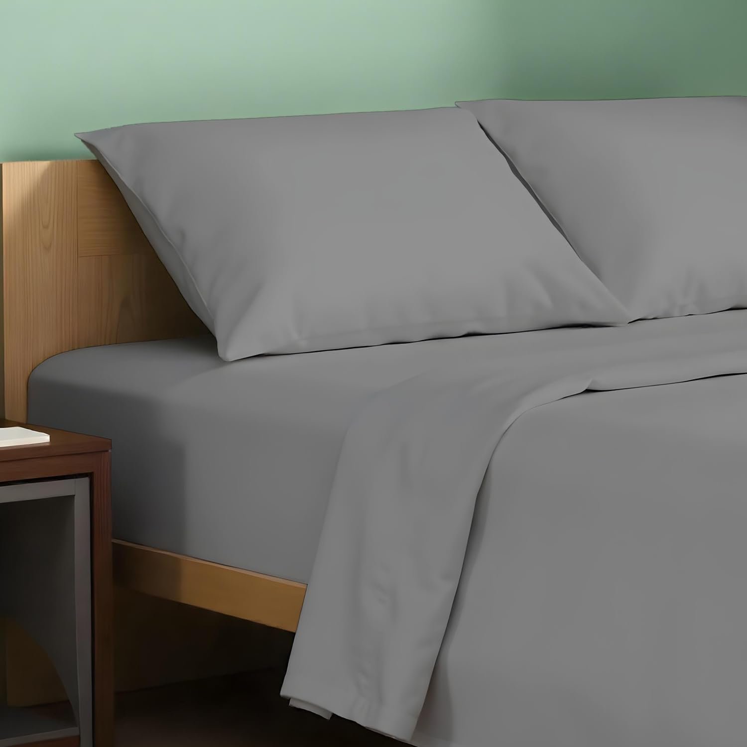 TEXAS LINEN CO. 100% Organic Cotton Sheets King Size – 4 PC Organic Cotton King Percale Weave Sheet Set, Soft, Cooling, Crisp & Breathable, 16″ Deep Pocket Hotel Quality Bedding Set – Dark Grey