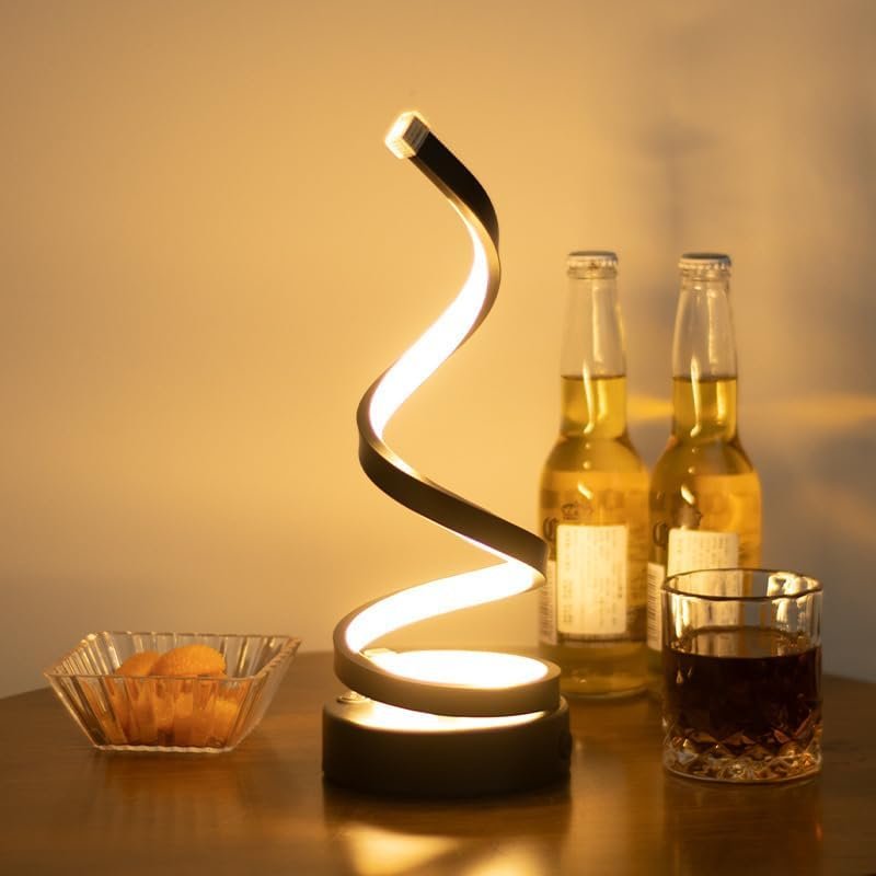 Modern Spiral Bedside Lamp, Touch Lamp for Nightstand with Plug and Play for Living Room, Office Desk & Home Decor