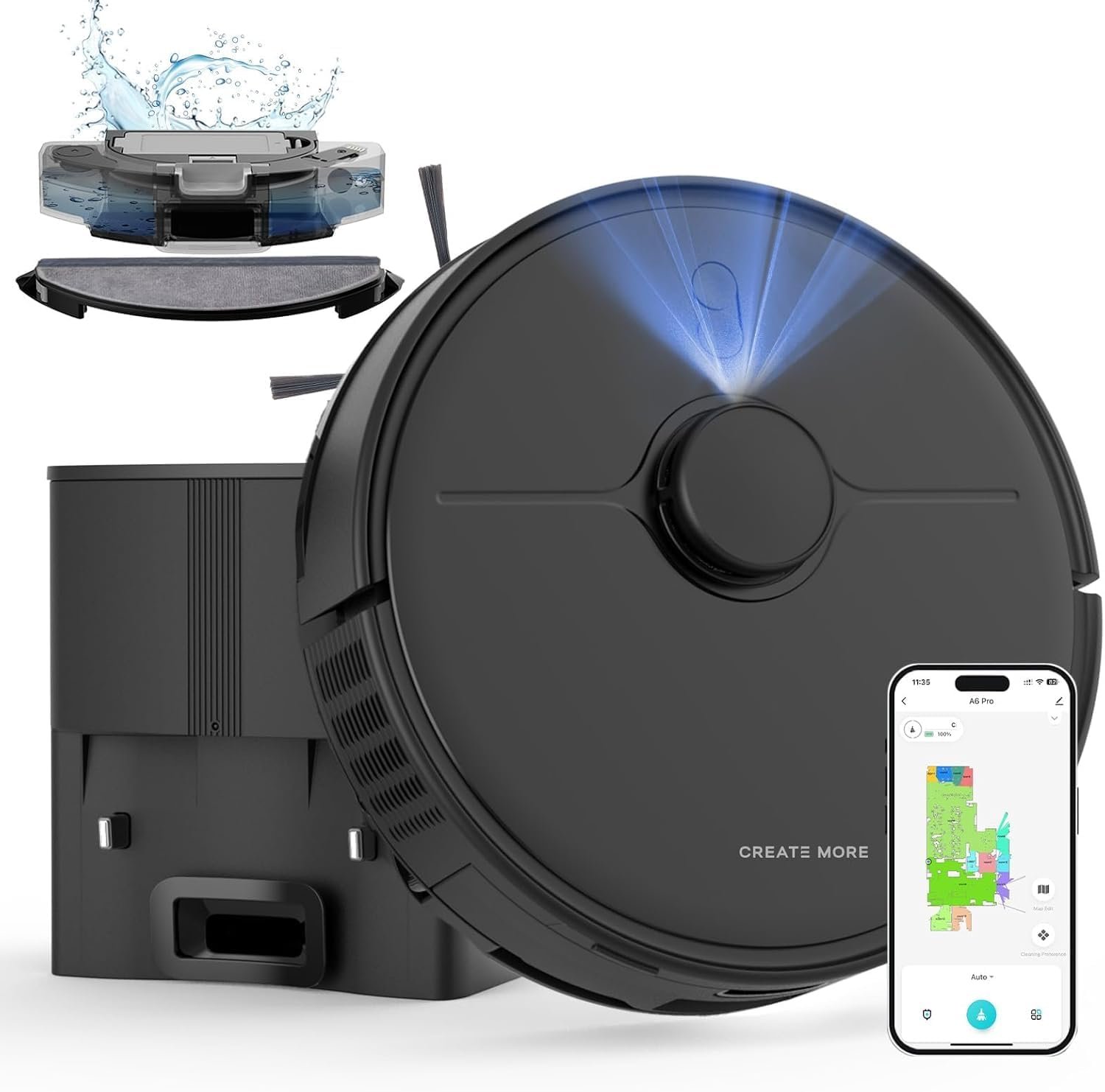 Bagotte Robot Vacuum and Mop with Self-Emptying, 90 Days Hands-Free Robotic Vacuum with 6000Pa, LiDAR Navigation, Wi-Fi/App/Alexa Voice Control, Fast Home Mapping for Pet Hair, Hard Floors