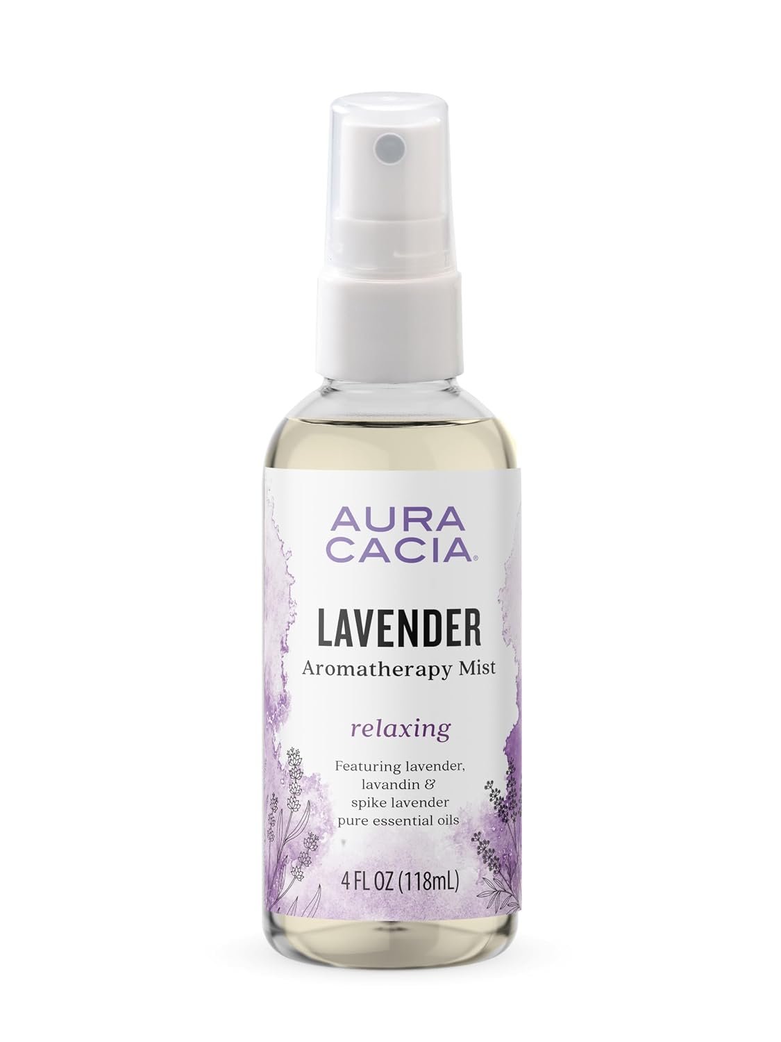 Aura Cacia Relaxing Lavender Aromatherapy Mist, 4-Ounce, Lavender Pure Essential Oils, Sweet & Floral Aroma