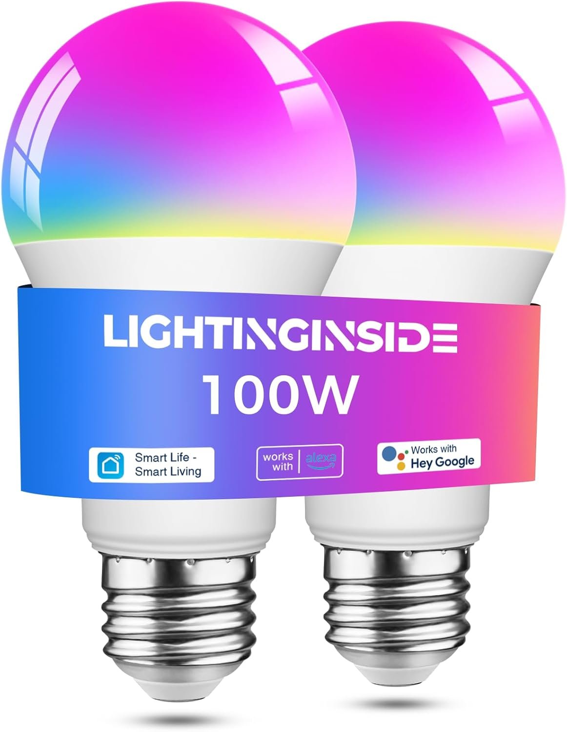 Lightinginside Smart Light Bulbs 100W Equivalent, Works with Alexa/Google Home/SmartLife, 1350LM 11W RGBCW Color Changing LED Light Bulbs, 2.4G WiFi & BLE Light Bulb, No Hub Required, ETL Listed, 2PCS