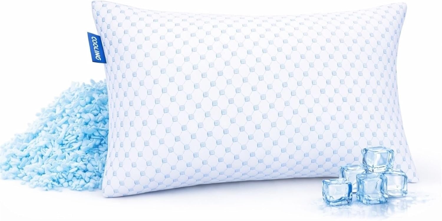 Nestl Cooling Pillow for Sleeping 1 Pack, Luxury Shredded Memory Foam Pillows Standard Size, Adjustable Cold Gel Pillows for Hot Sleepers Supportive Cool Pillow for Side Back Stomach Sleepers